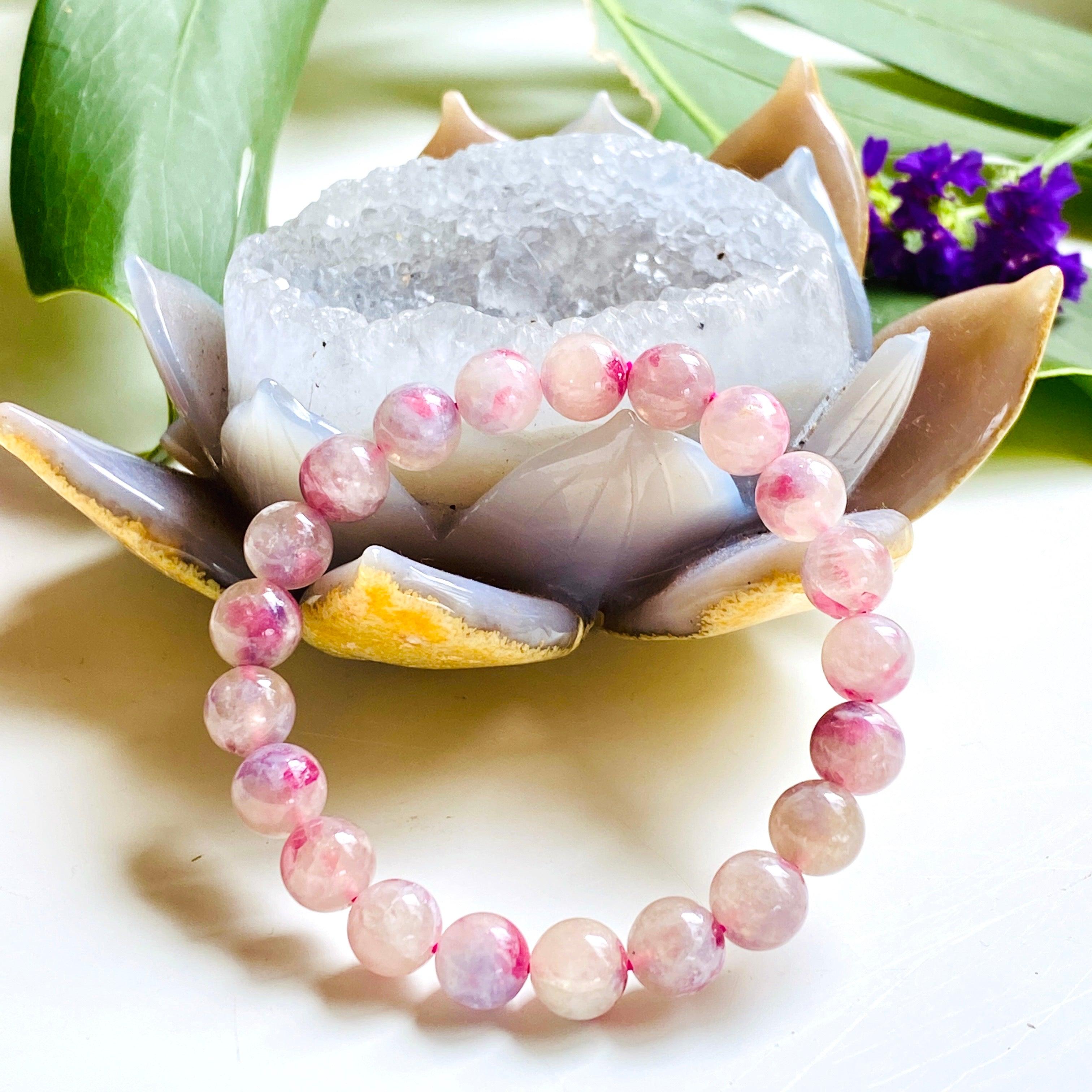 Pegmatite Unicorn Stone Bracelet with Pink Tourmaline, Lepidolite & Quartz - Healing Crystal Jewelry for Stress Relief & Positive Energy - Perfect for Meditation, Yoga & Spiritual Gifts