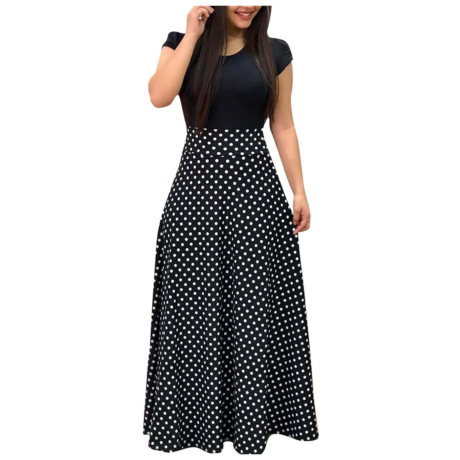 Elegant Floral Printed A-Line Maxi Dress for Women - Casual Wedding Guest Dress with Short Sleeves & Round Neck | Perfect for Summer Weddings, Garden Parties & Special Occasions