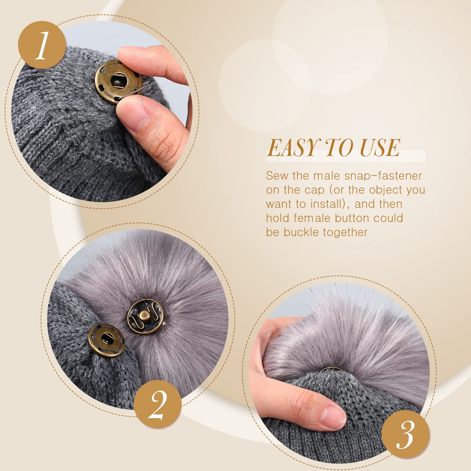 8 Pcs 6 Inch Large Fluffy Faux Fur Pom Pom Balls for Hats - Snap Button Attachments for DIY Crafts, Winter Accessories (Black, Grey, Brown, White) - Perfect for Knit Hats, Scarves, Boots & Bag Charms