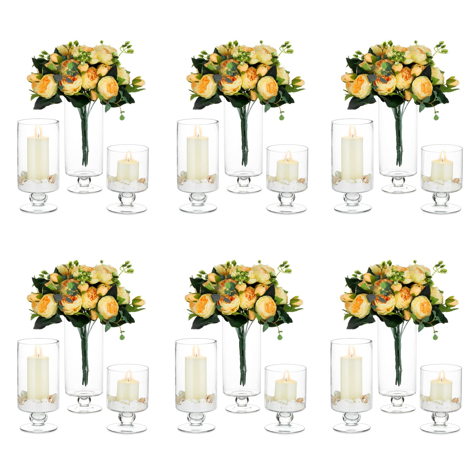 Nuptio 6-Piece Set of 18 Large Clear Glass Vases & Candle Holders - Tall Centerpiece Vases for Flowers, Wedding Decor, Home Party & Table Decorations - Perfect for Weddings, Dining Tables, and Event Centerpieces