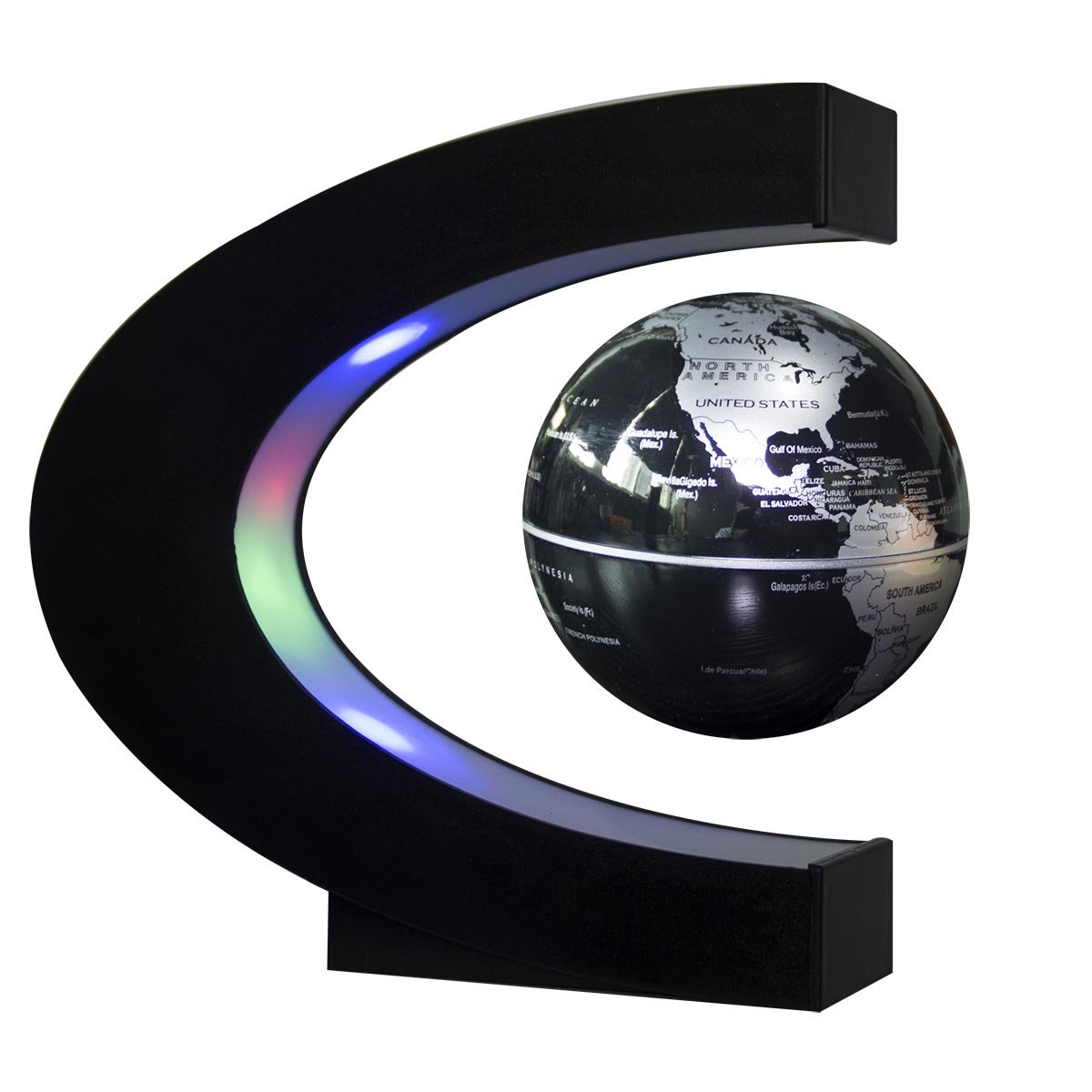 Estefanlo Magnetic Levitation Floating Globe with LED Lights - C-Shaped Base, World Map Design for Home & Office Desk Decor (Black-Silver) | Perfect Gift for Geography Lovers & Modern Interior Design
