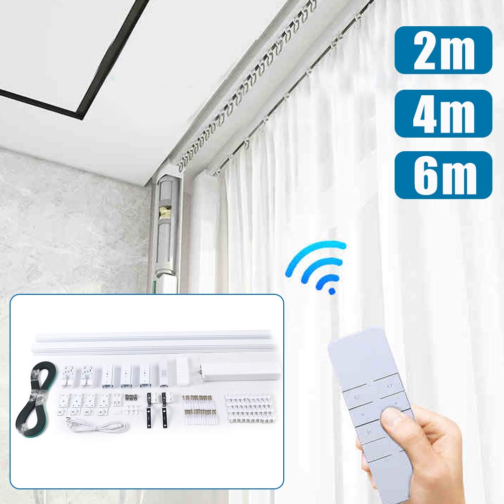6M Motorized Curtain Track with Remote Control - Smart Electric Curtain Rail System for Home, Ceiling or Wall Mount, Center Opening Design (Ideal for Living Room, Bedroom & Home Theater Automation)