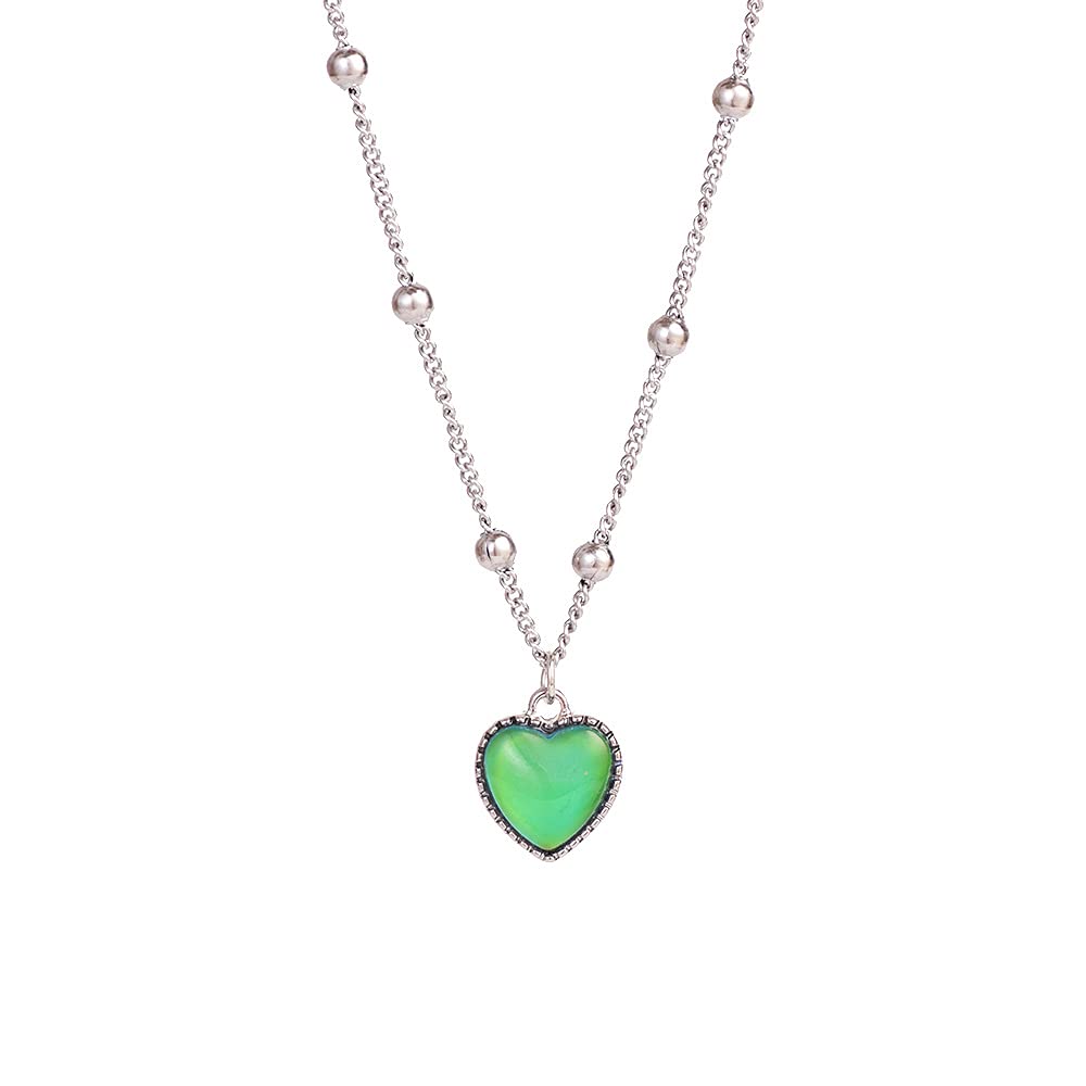 Temperature Sensitive Color Changing Heart Pendant Necklace - Glass Bead Chain with Love Charm for Women | Perfect for Valentine's Day, Anniversary & Romantic Gifts