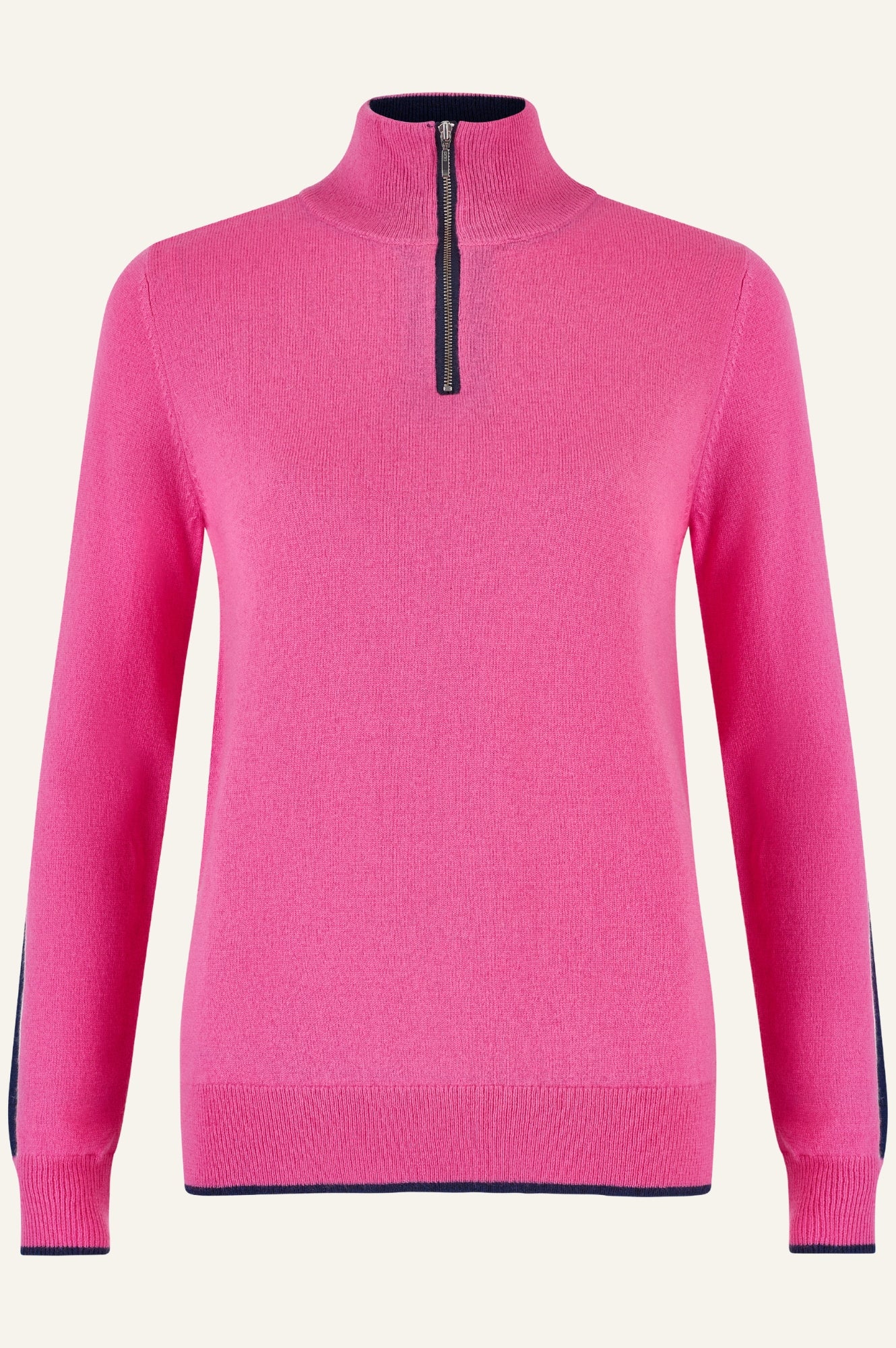 Premium Merino Wool Quarter Zip Sweater for Men & Women - Soft, Breathable & Warm - Pink, Navy, Cream Stripes | Perfect for Hiking, Travel & Casual Wear