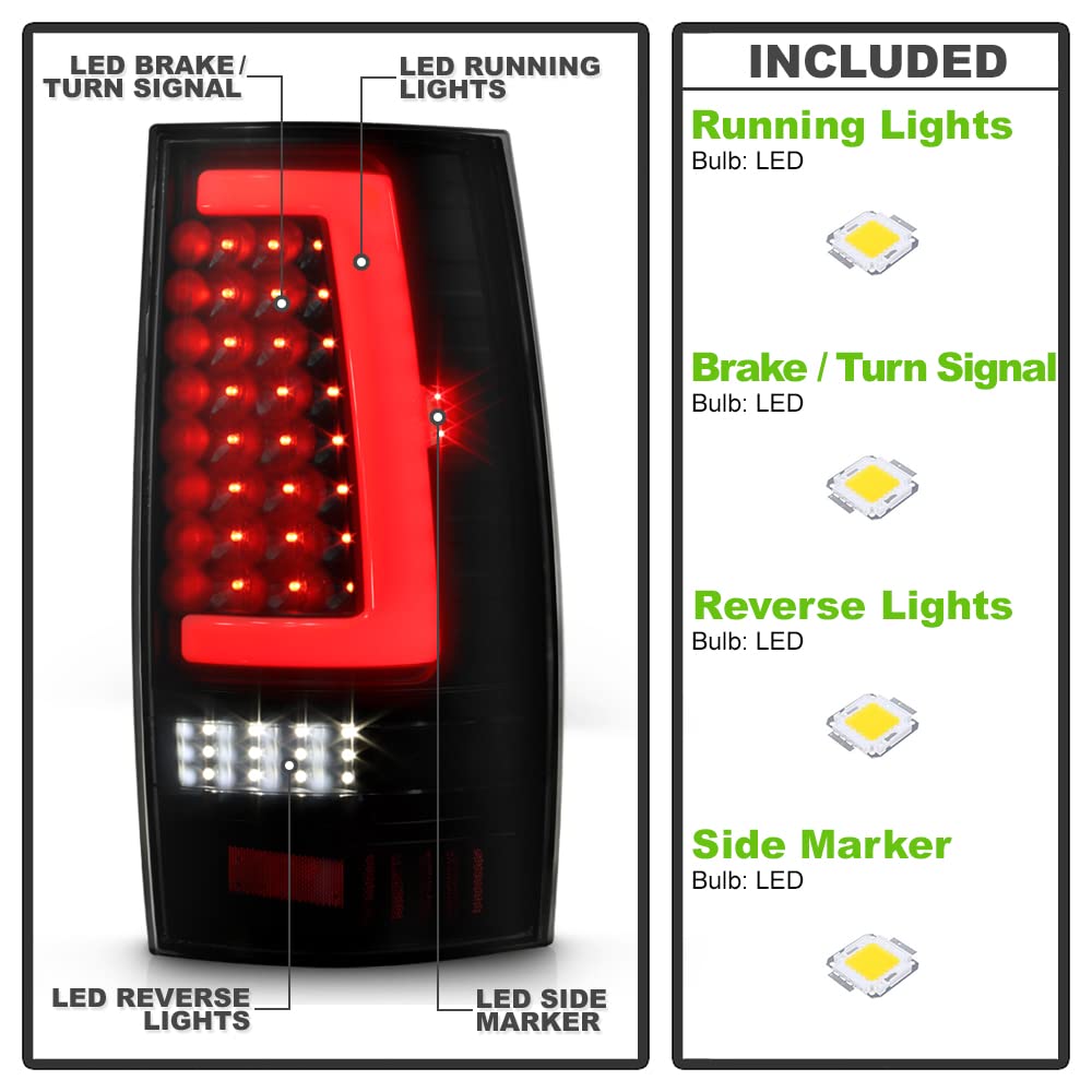 ACANII Black Smoked Full LED Tail Lights Brake Lamps Pair for 2007-2014 Chevy Suburban Tahoe & GMC Yukon - Left+Right Set, Enhanced Night Visibility & Style Upgrade for Trucks & SUVs