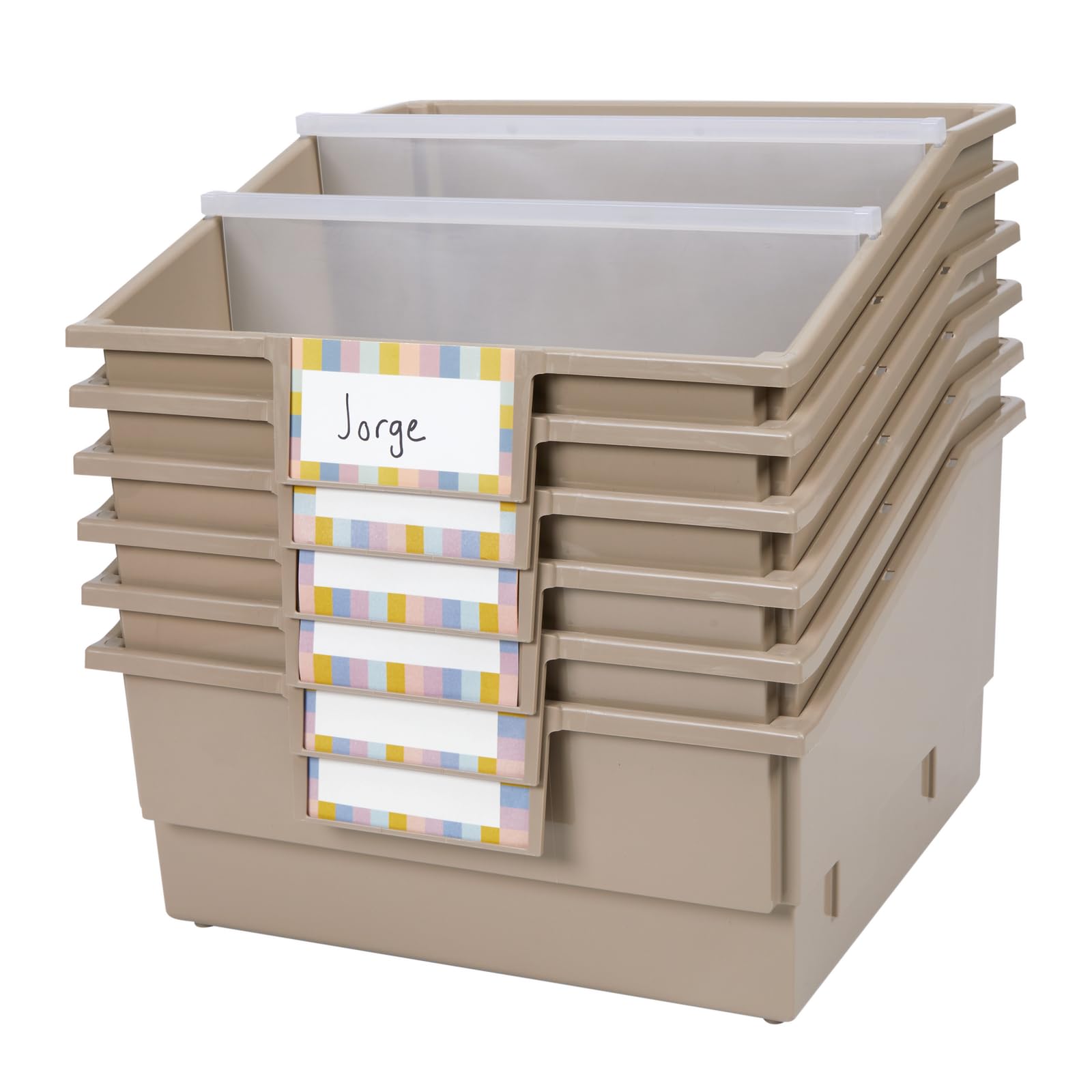 Really Good Stuff 6-Pack Tan Picture Book Classroom Library Bins with Dividers - Durable Book Storage Organizer for School, Classroom, and Home Reading Corners