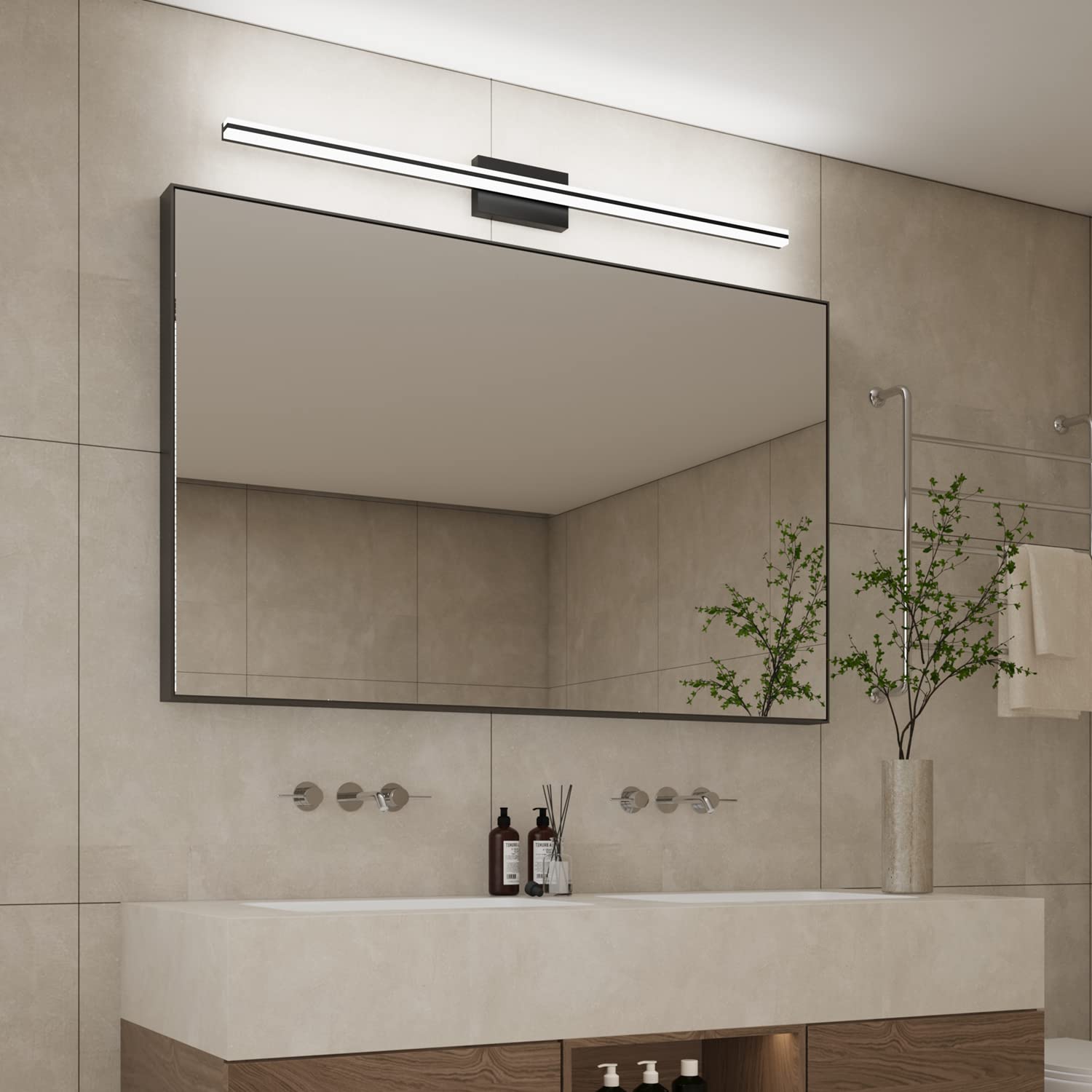 SOLFART 48 Inch Black Dimmable LED Vanity Light Bar - Modern Adjustable Bathroom Mirror Light Fixture for Bathroom, Bedroom, and Makeup Area