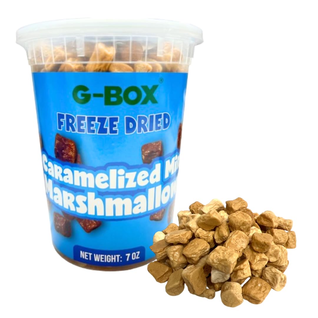 **G-BOX Freeze Dried Marshmallows - Mini Caramel Marshmallows, Fat-Free Christmas Candy, TikTok Viral Snack, Perfect for Halloween & Holiday Parties (Large, Caramel CrispyMallows) - Great for Hot Cocoa, Baking & Desserts**