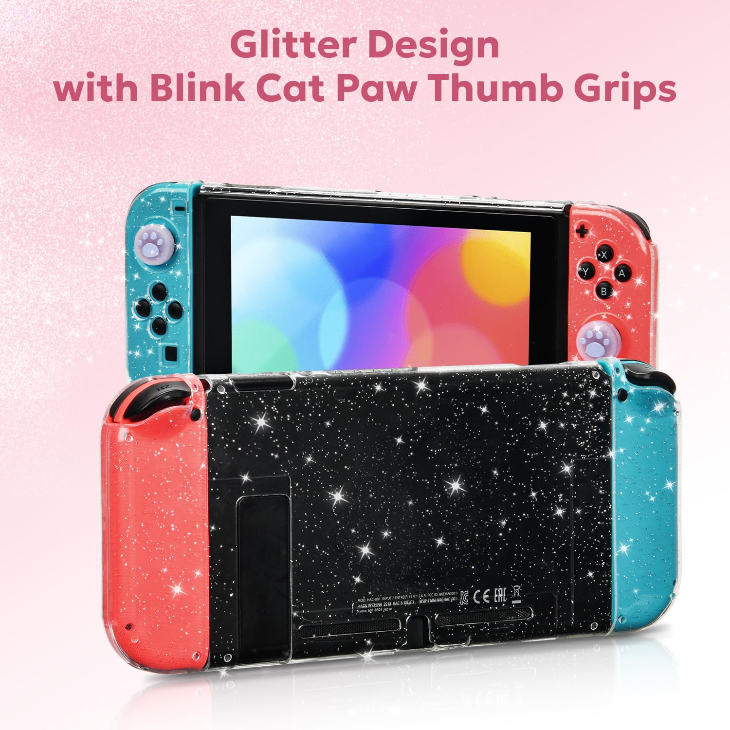 InnoAura 17-in-1 Nintendo Switch Accessories Bundle - Switch Carrying Case, Protective Case, Game Case, Screen Protector & Thumb Grips (Sequins Pink) | Perfect for Travel, Gaming On-The-Go & Switch Protection