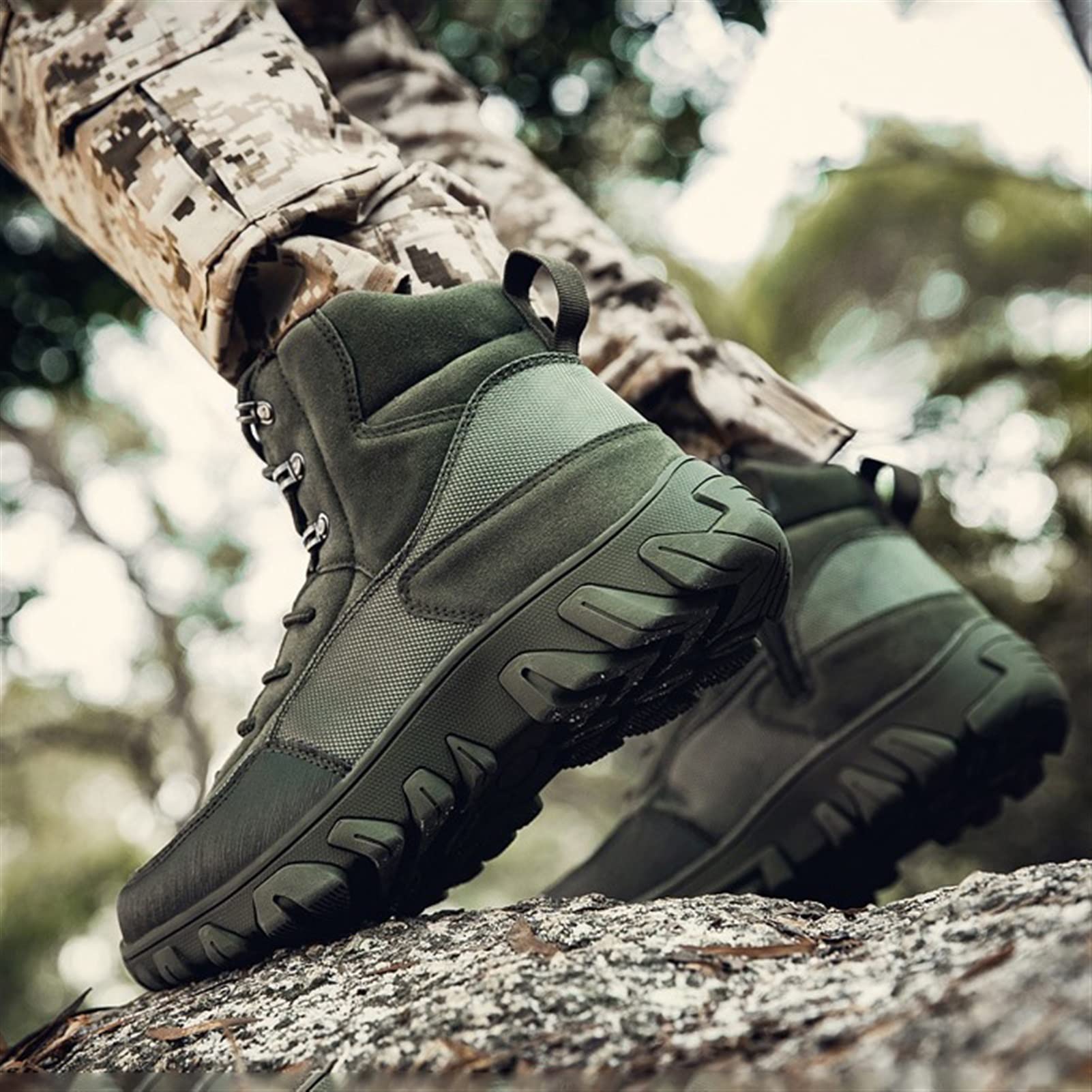 **Men's High Rise Tactical Hiking Boots - Waterproof All Terrain Combat Boots for Outdoor Trekking, Hunting & Military Use - Breathable Camo Desert Footwear for Hiking, Walking & Work Scenarios**