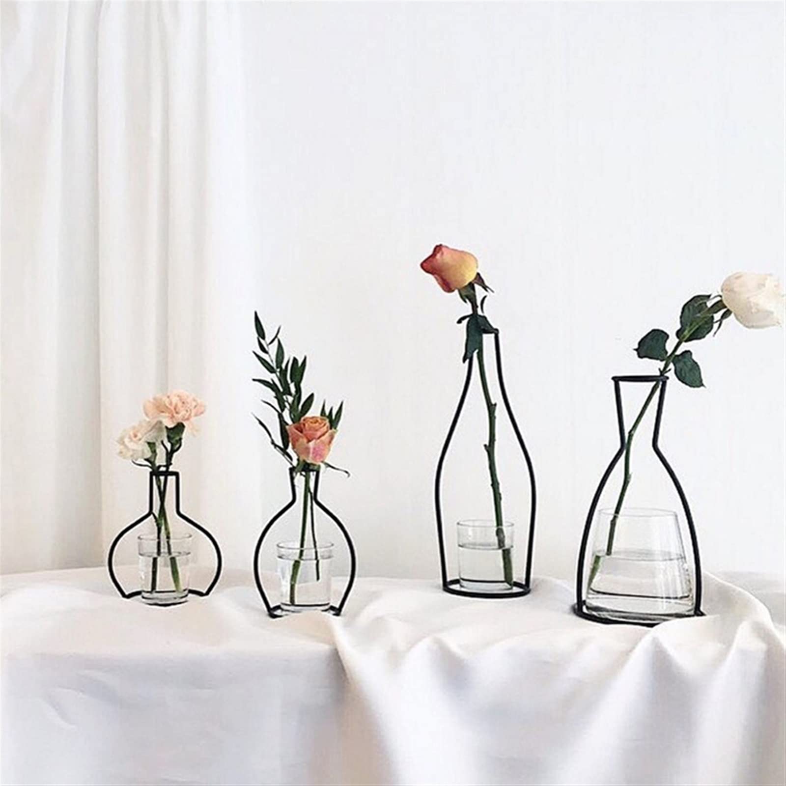 Vintage Iron Line Table Flower Vases - Metal Plant Holder & Iron Stand for Water Planting, Home Decor, Wedding Centerpiece (Color: F-White) | Perfect for Farmhouse Decor, Rustic Weddings & DIY Floral Arrangements
