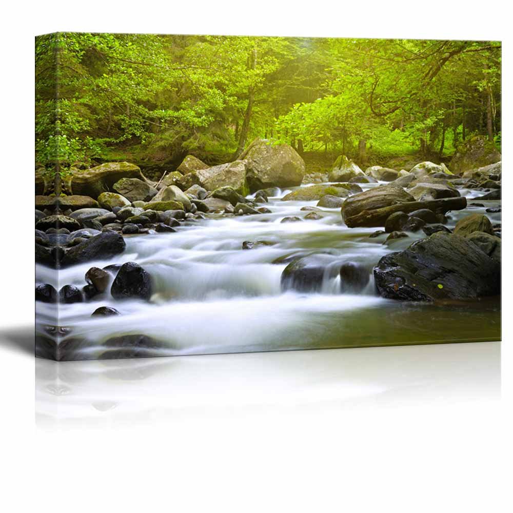Mountain River in The Wood Canvas Wall Art - 32