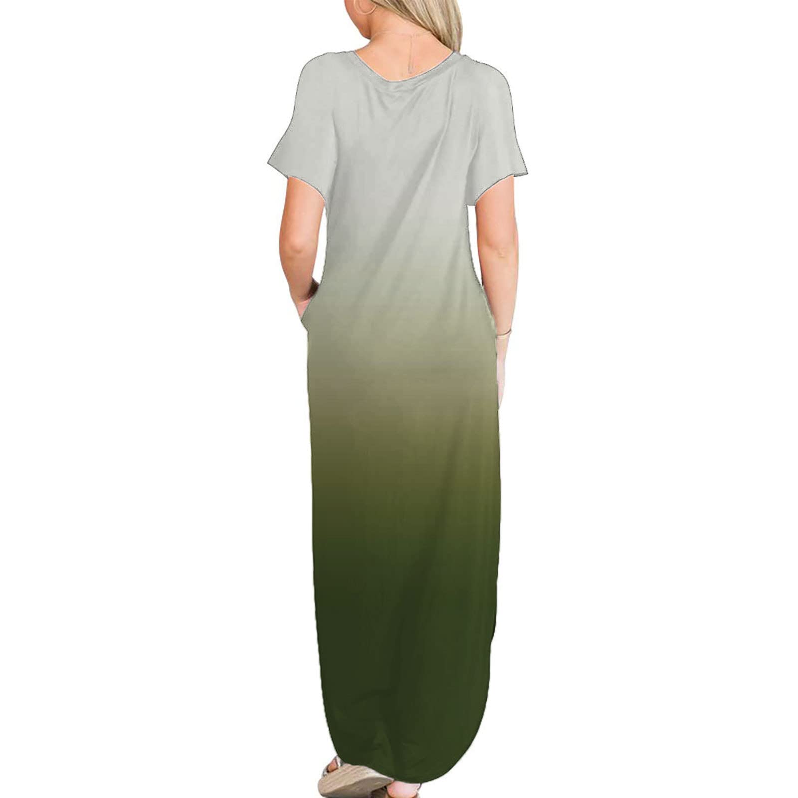 **Women's Summer Maxi Dress - Casual Crew Neck Short Sleeve Beach Sundress, Gradient Long T-Shirt Dress for Vacation, Travel & Outdoor Activities**