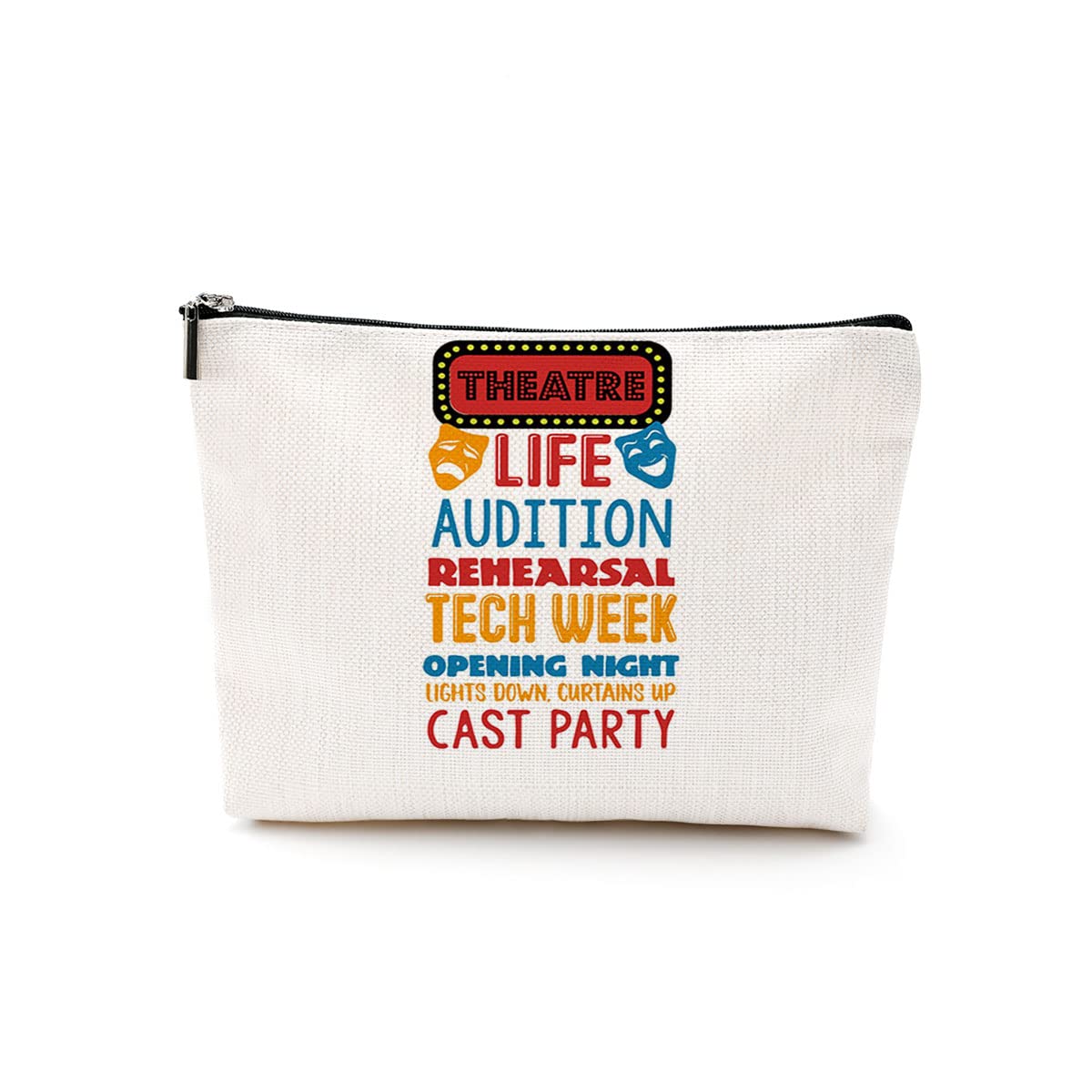 Theatre Life Cosmetic Bag - Waterproof Makeup Pouch for Women | Perfect Gift for Actors, Actresses, Teachers & Theatre Lovers | Great for Beach, Travel, Birthday & Graduation | Comedy Tragedy Mask Design