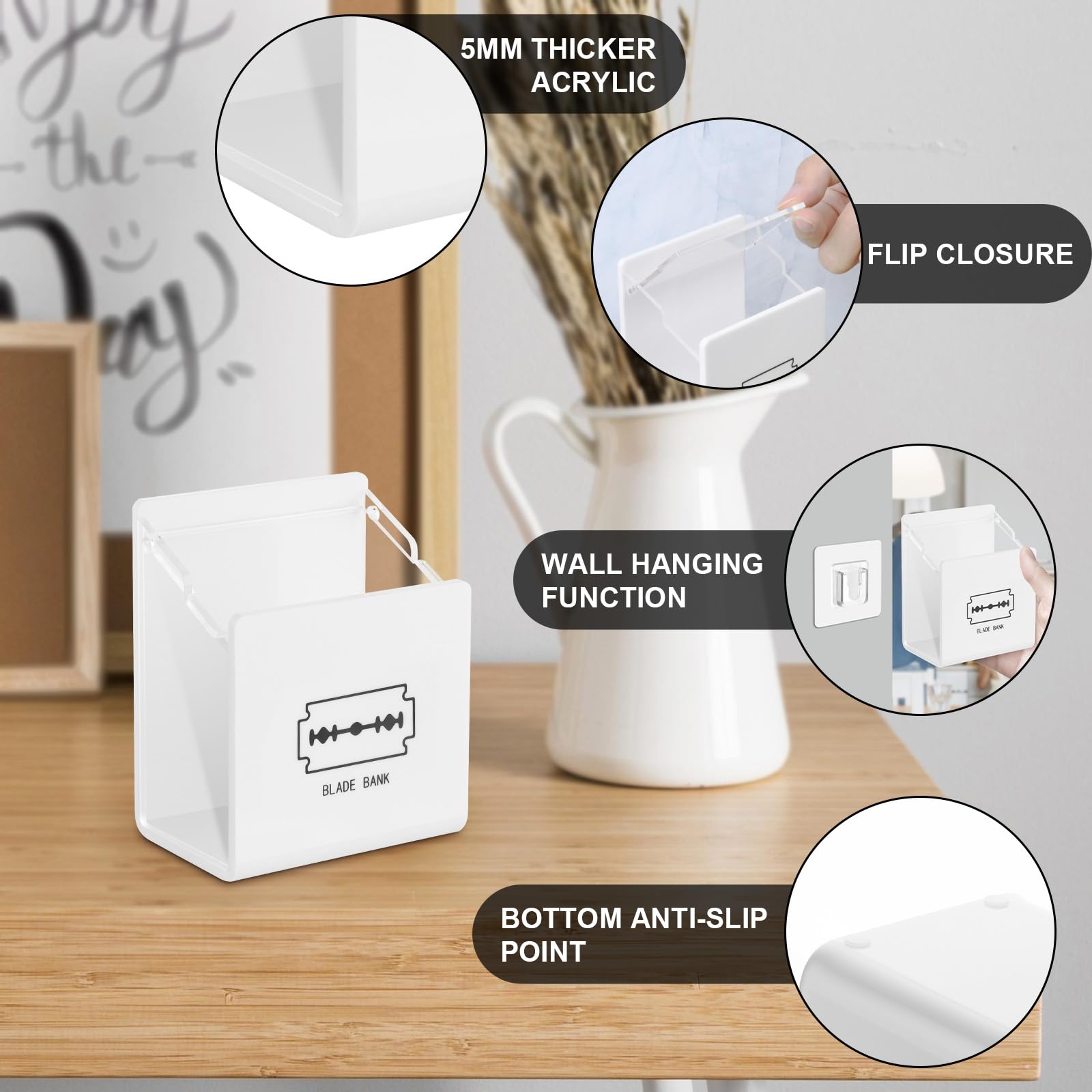 Beautyflier Wall Mount Razor Blade Disposal Container - Safe Storage Bank for Double Edge Razor Blades | Home & Professional Salon Use | Perfect for Bathroom, Barber Shop, and Personal Grooming Safety