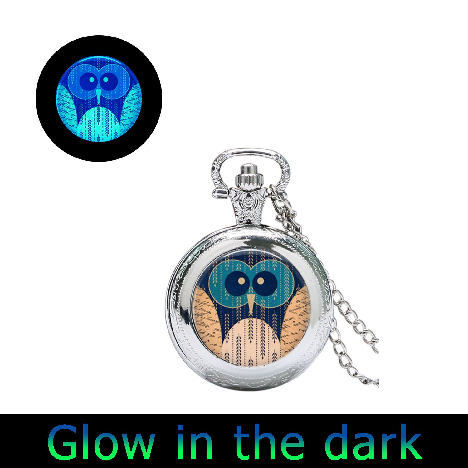 Glowing Owl Pocket Watch Necklace - Vintage Bird Jewelry with Glass Pendant - Perfect for Steampunk Costumes, Gothic Fashion & Unique Gifts (3 Colors)