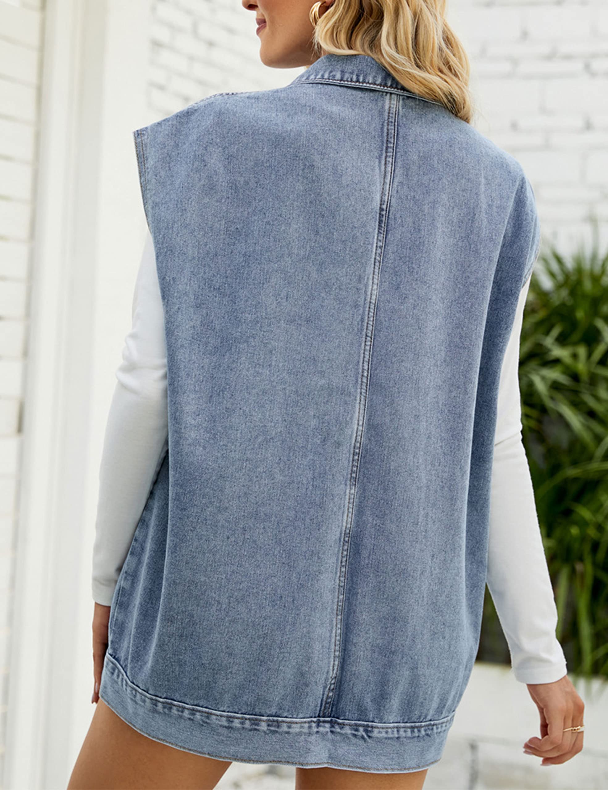 Zontroldy Women's Oversized Denim Vest - Sleeveless Button Down Jean Waistcoat Shacket Jacket | Casual Layering & Streetwear Outfits