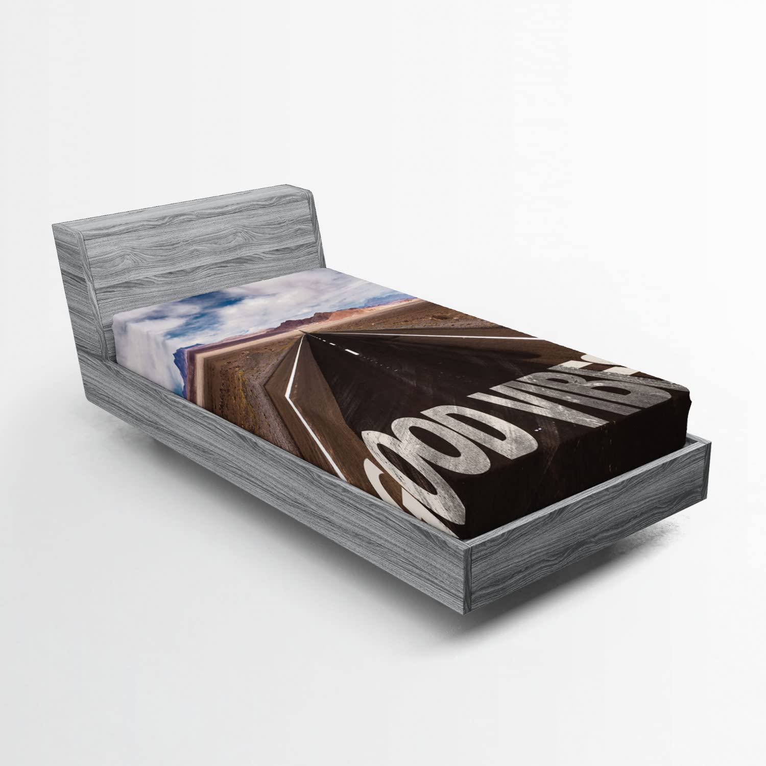 Ambesonne Chill Fitted Sheet with Inspirational Travel Phrase - Twin Size Deep Pocket Bed Cover in Brown, Dark Blue & White | Perfect for Guest Rooms, Dorms & Cozy Bedrooms