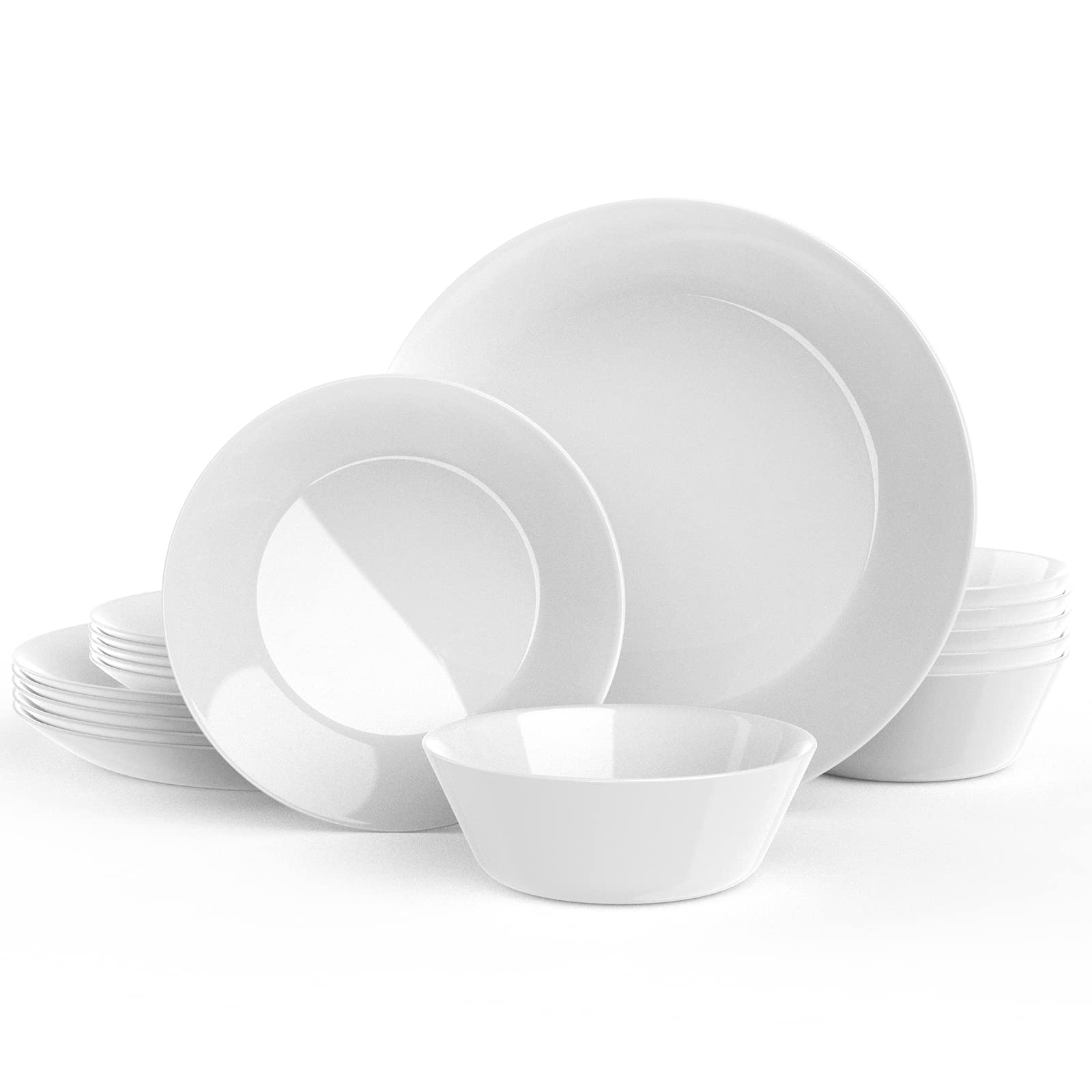 HomeElves 18-Piece Opal Glass Dinnerware Set for 6 - Lightweight, Chip-Resistant Plates & Bowls - Dishwasher & Microwave Safe - Perfect for Family Dinners, Parties, and Everyday Use