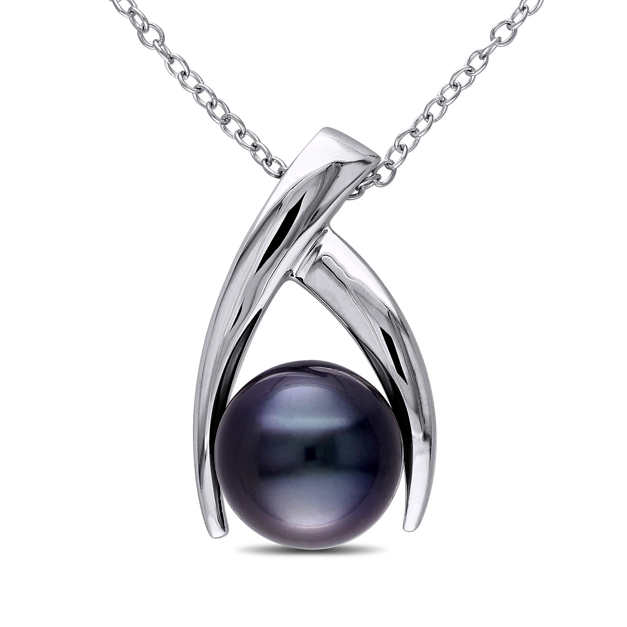 Ross-Simons 9.5-10mm Black Cultured Tahitian Pearl Sterling Silver Pendant Necklace - 18 Inch Chain, Elegant Jewelry Gift for Women, Perfect for Weddings, Parties & Special Occasions