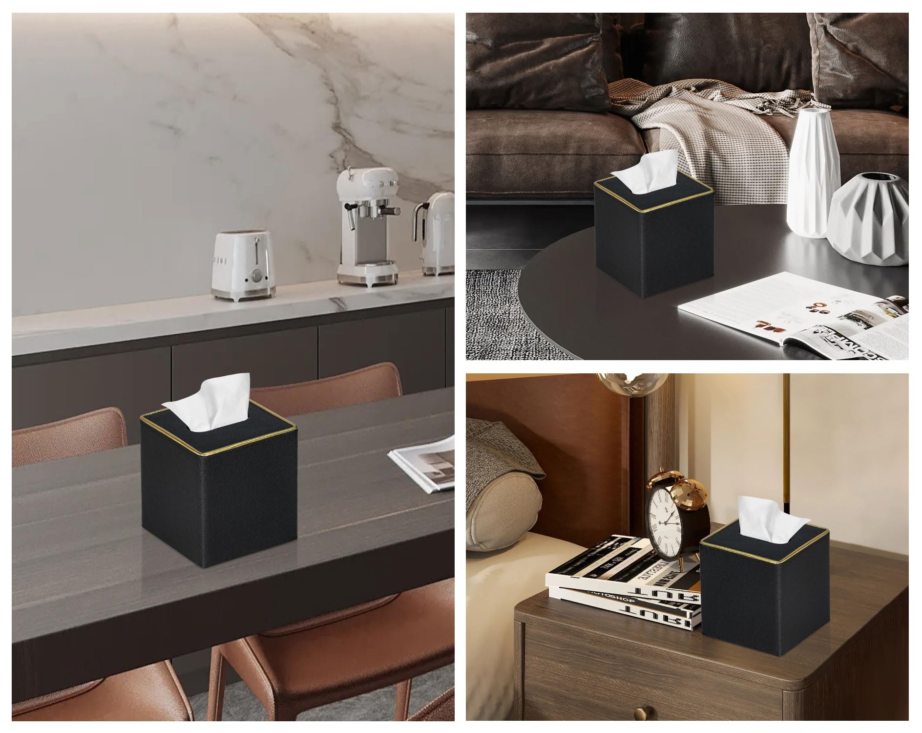Premium PU Leather Square Tissue Box Cover - Elegant Black Pearl Design for Dresser, Bathroom & Home Decor | Perfect for Living Room, Bedroom & Office Organization
