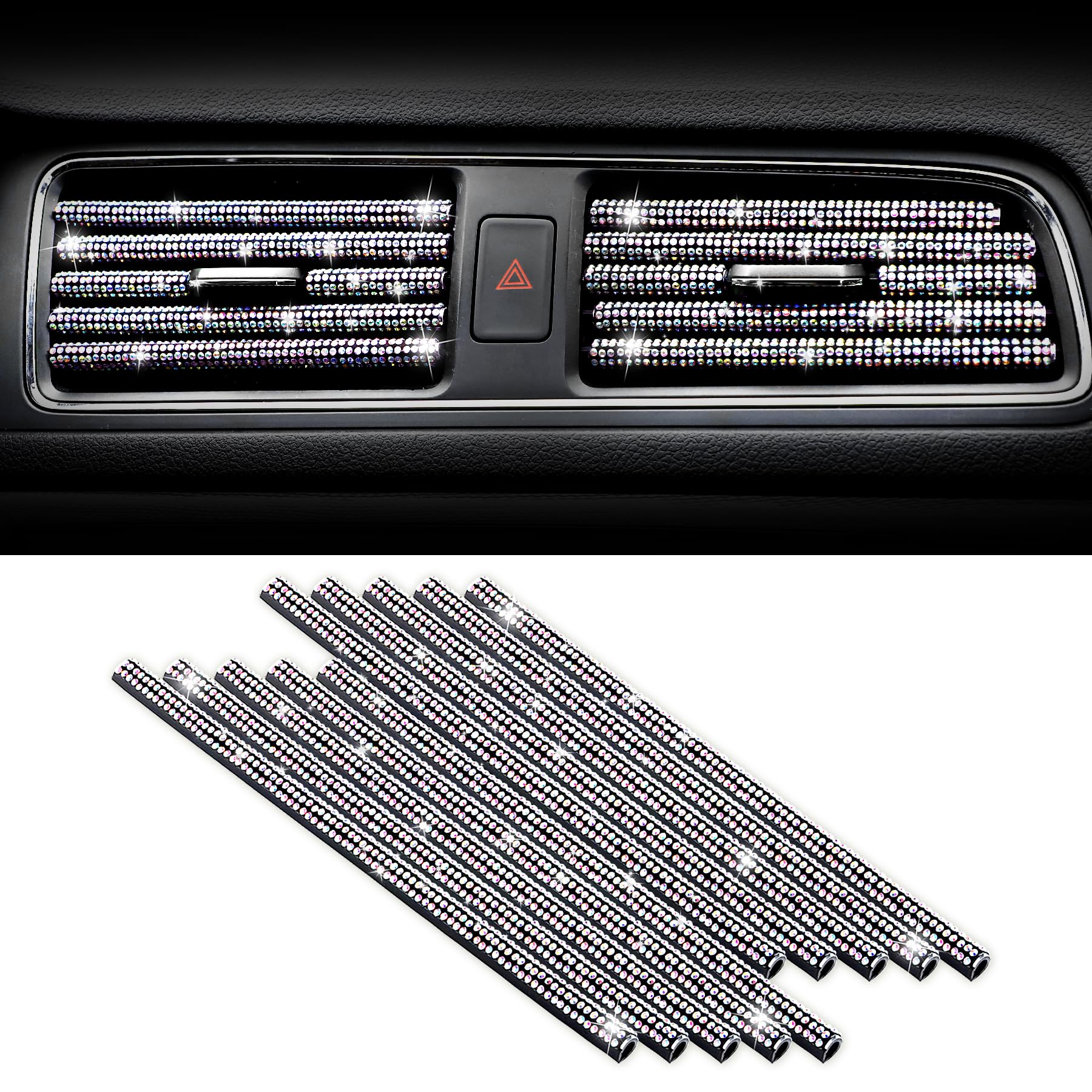 SINGARO 10-Pack Shiny Rhinestone Car AC Vent Decorative Strips - Bendable Universal Air Outlet Bling Accessories for Most Vehicles | Upgrade Your Car Interior Style (AB Color) | Perfect for Customizing Sedans, SUVs & Luxury Cars