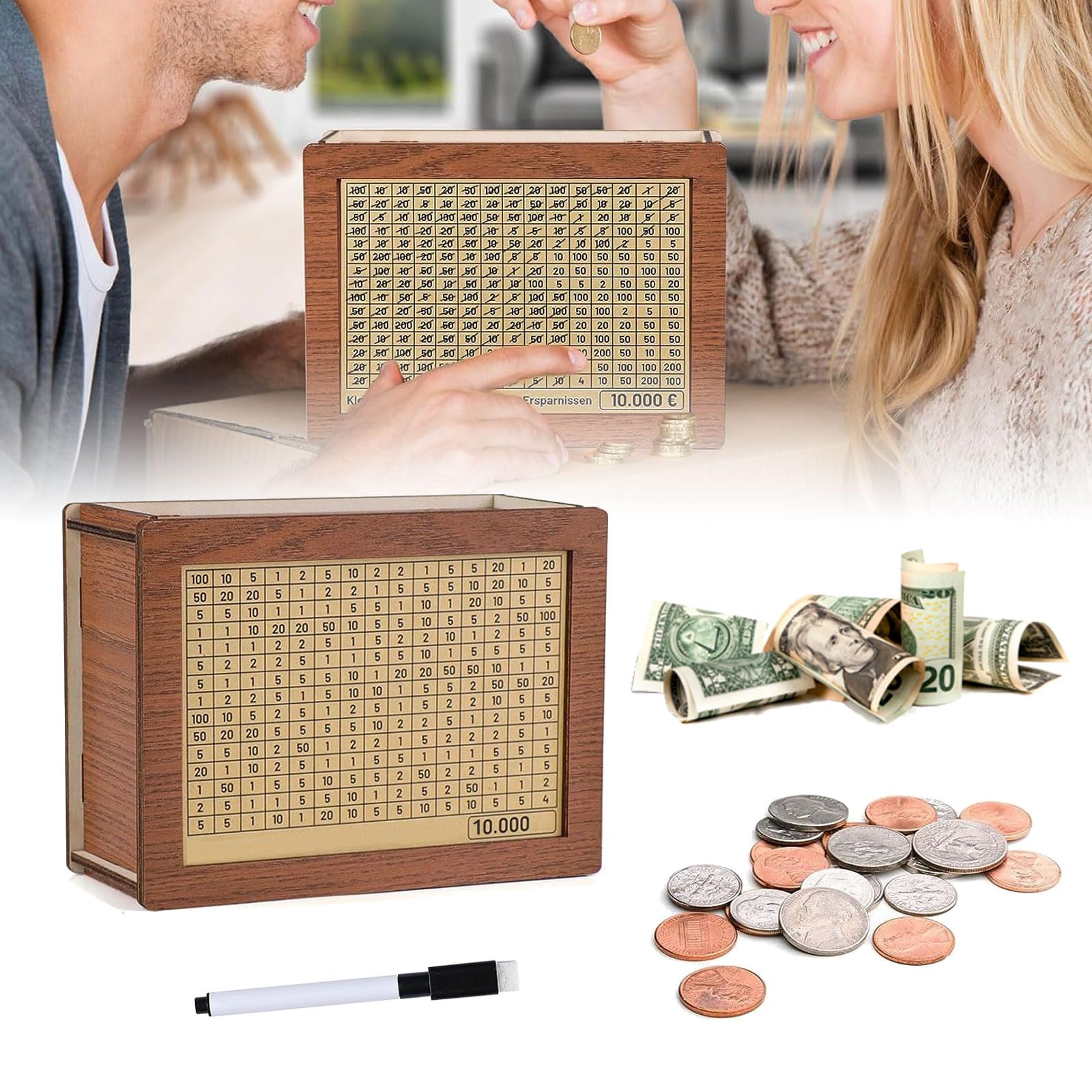 Wooden Cash Vault Savings Box with Digital Counter - Money Saving Bank for Adults & Kids (10,000 Capacity) - Perfect for Budgeting, Piggy Bank Alternative, and Financial Goal Tracking