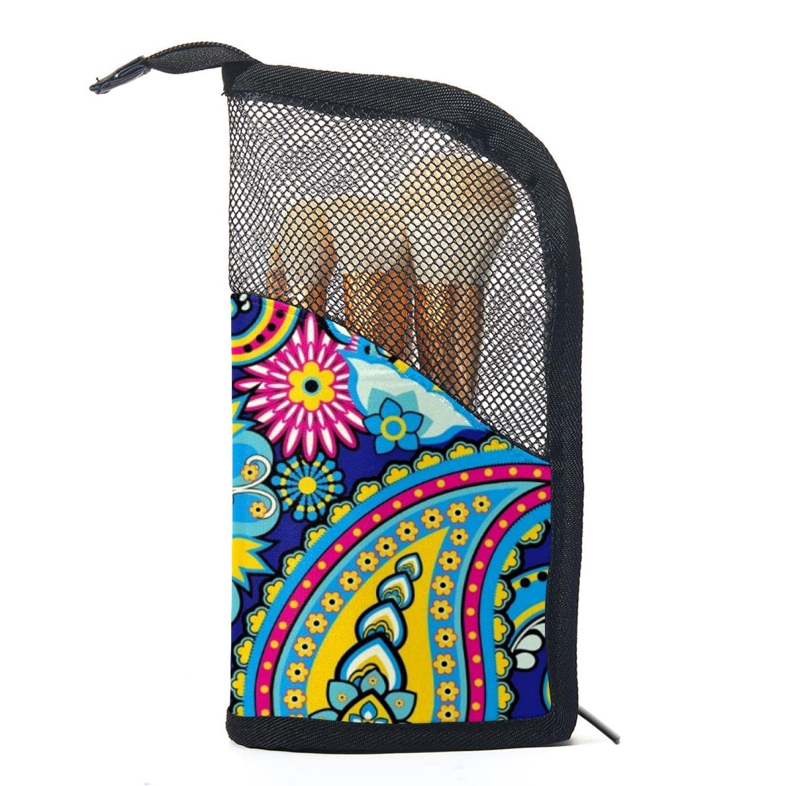 12-Piece Makeup Brush Organizer Bag - Paisley Ethnic Floral Design, Portable Makeup Brush Holder Case for Travel & Home Storage | Perfect for Makeup Artists & Beauty Enthusiasts
