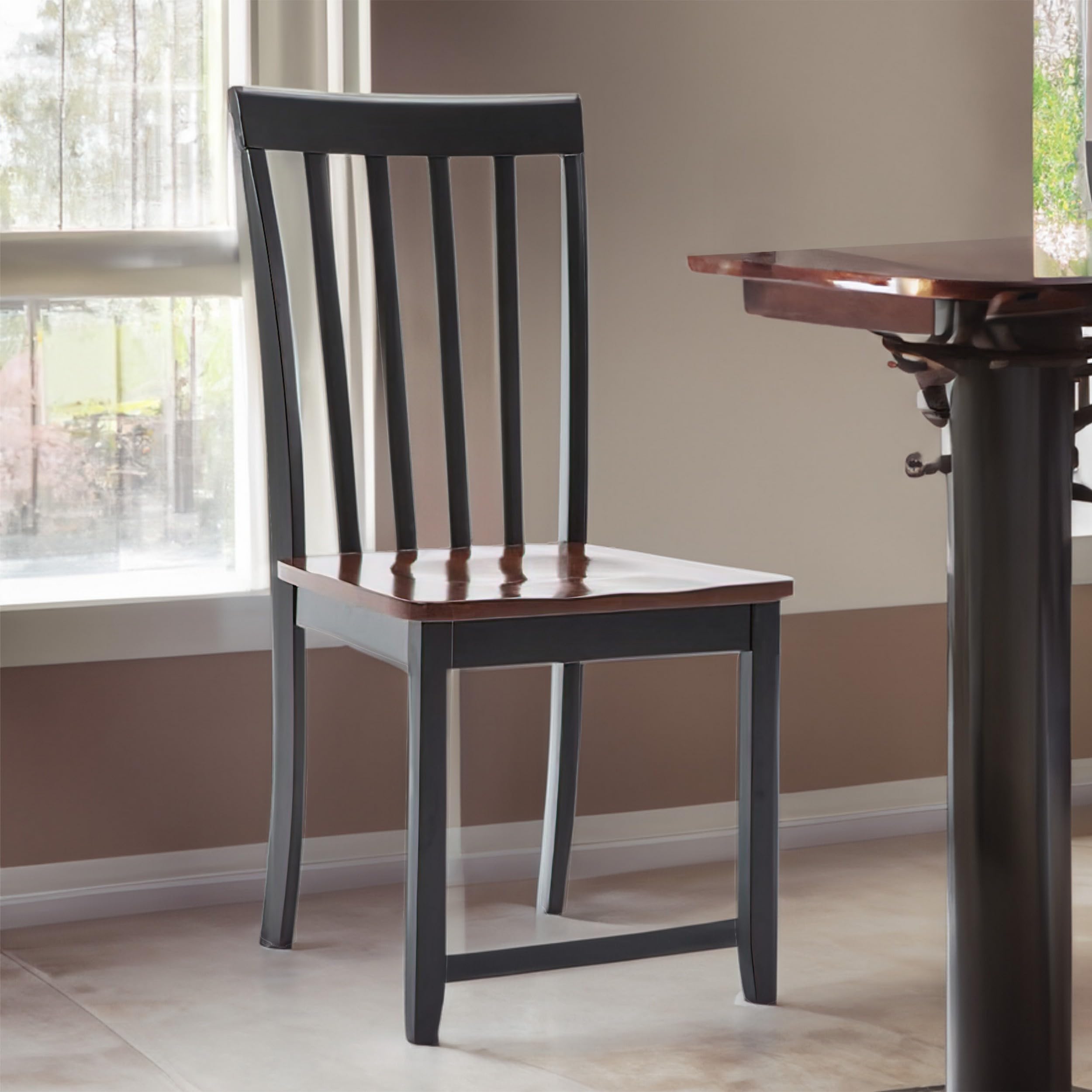 Benjara Wooden Dining Chairs with Slatted Backrest - Set of 2, Brown & Black - Perfect for Kitchen, Dining Room, and Breakfast Nook