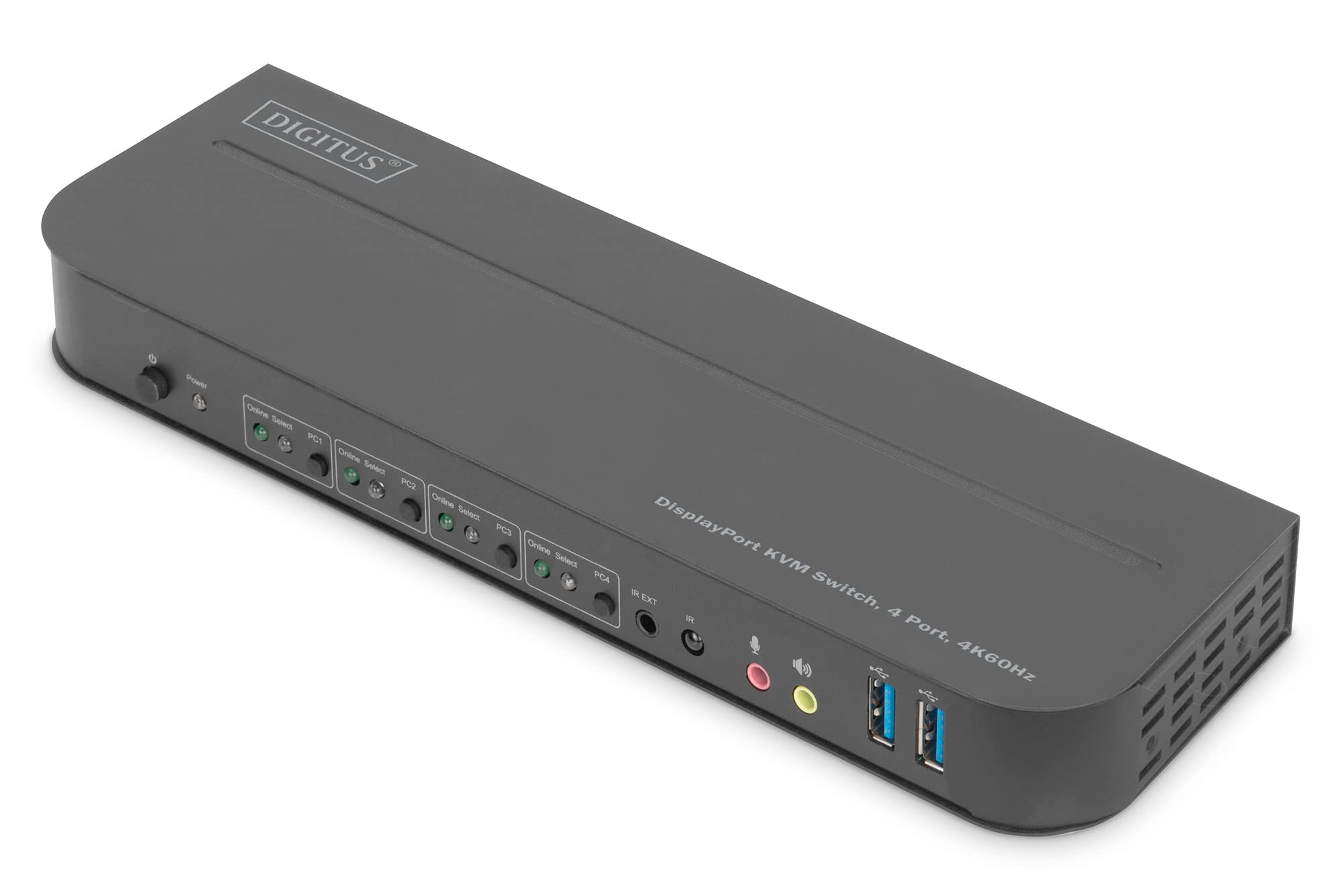 DIGITUS 4-Port DisplayPort KVM Switch - Single Monitor for 4 PCs - UHD 4K@60Hz (4096x2160) - USB 3.0 Hub - Hot Key Switching - Black | Perfect for Home Office, Gaming & Multi-Computer Workstations