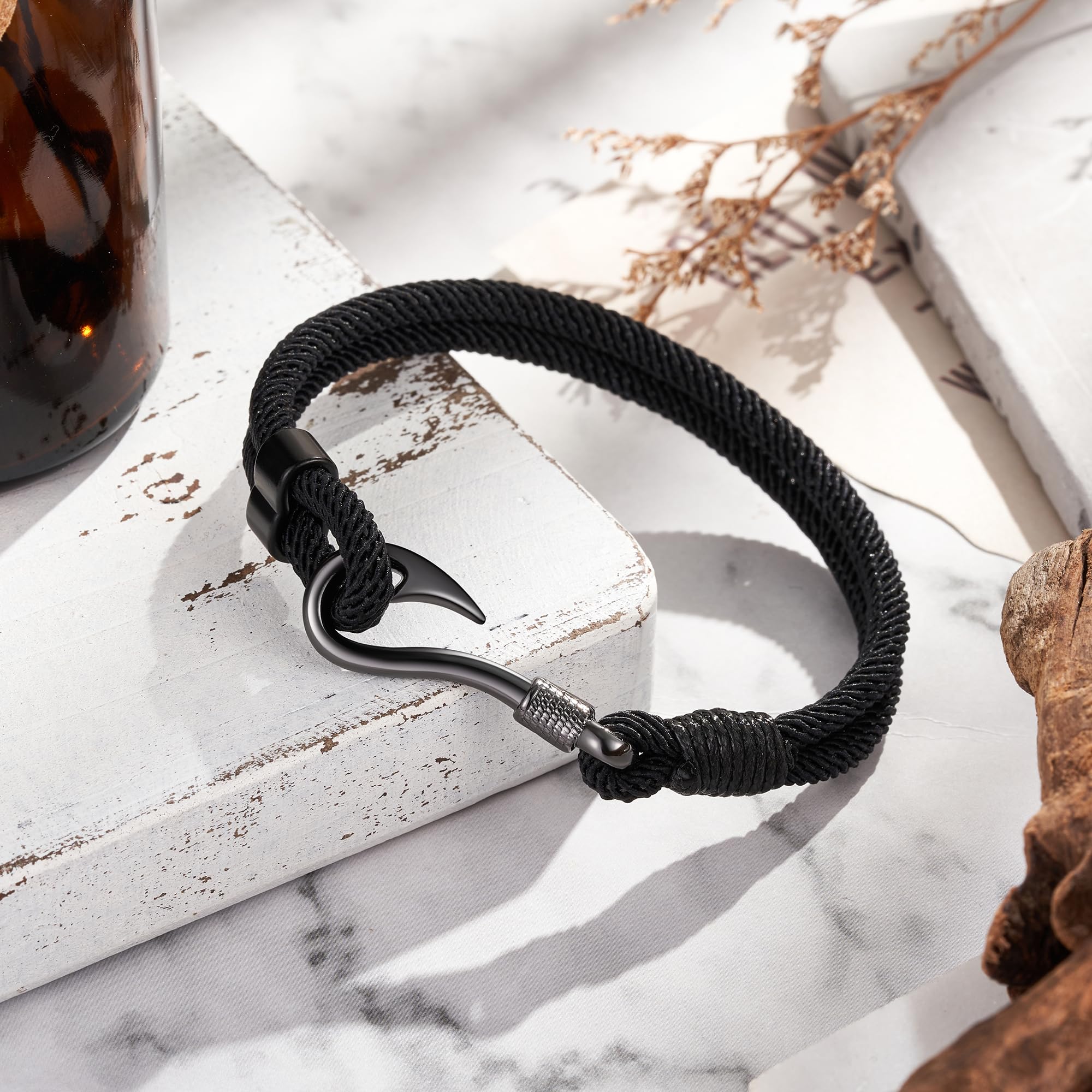 Fish Hook Bracelet for Men - Hooked on You Jewelry Gift for Husband, Boyfriend - Christmas, Anniversary, Valentine's Day, Birthday Present - Perfect for Fishing Enthusiasts & Outdoor Lovers