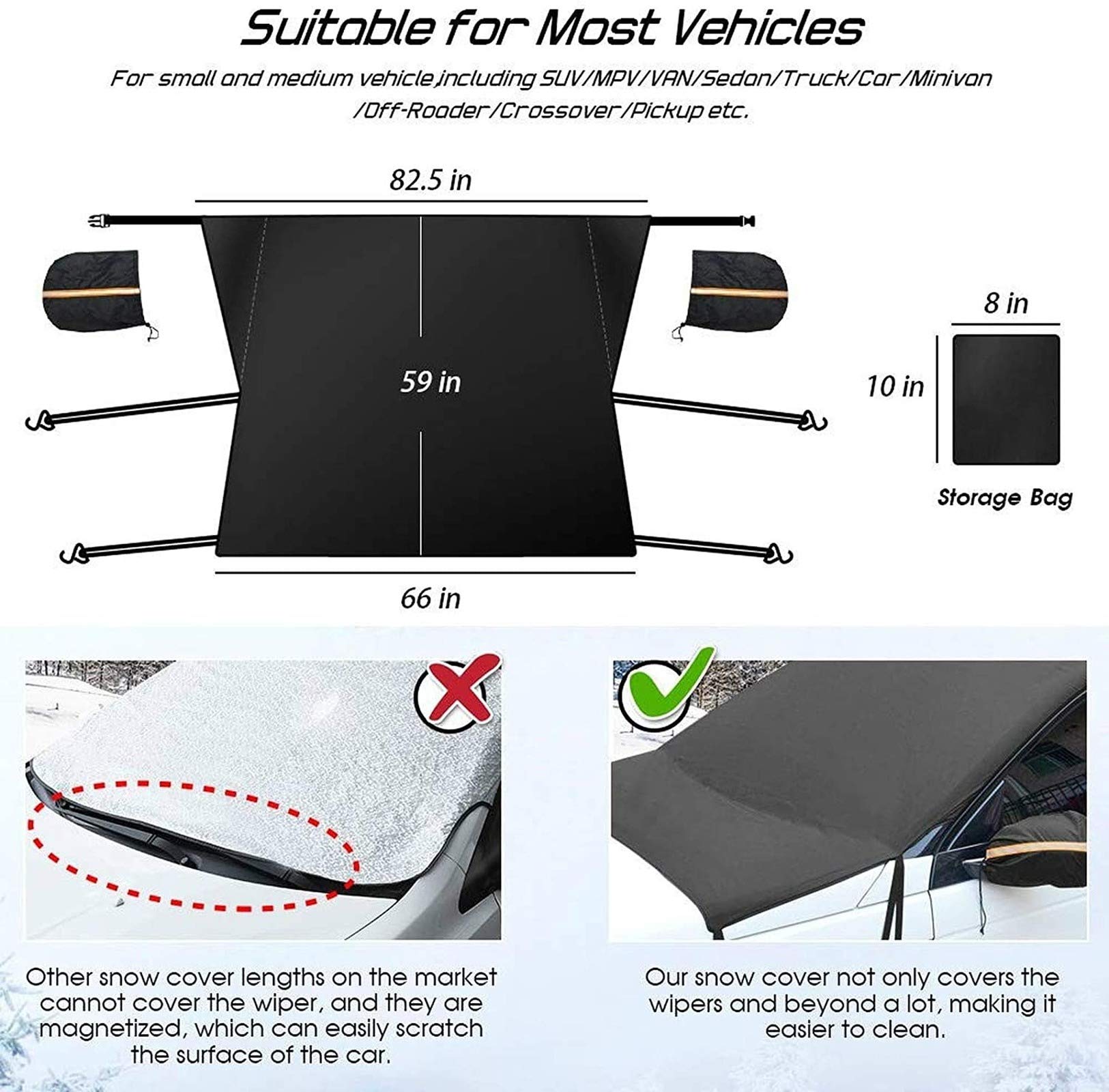 Universal Car Windshield Snow Cover - All Weather Ice Removal Wiper Protector & Sun Visor Shield for Winter & Summer - Perfect for Parking, Travel & Extreme Weather Protection