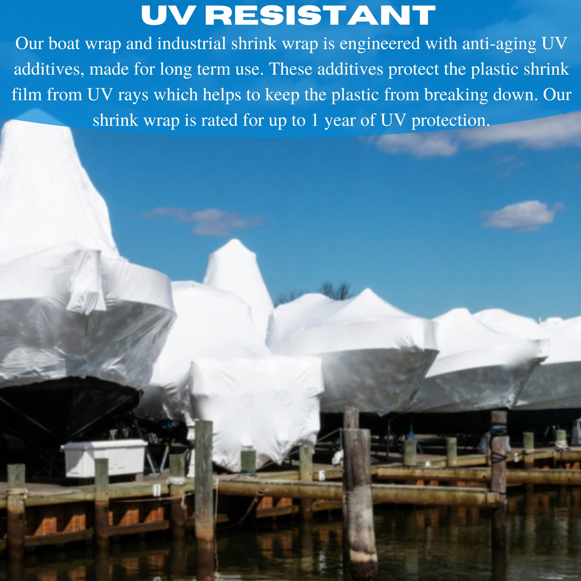 Premium 7 Mil White Polyethylene Plastic Shrink Wrap Film - Heavy Duty Boat Storage Cover (14' x 40') - Industrial Shrink Wrap for Marine Protection, Weatherproofing & Long-Term Storage with Heat Gun Application