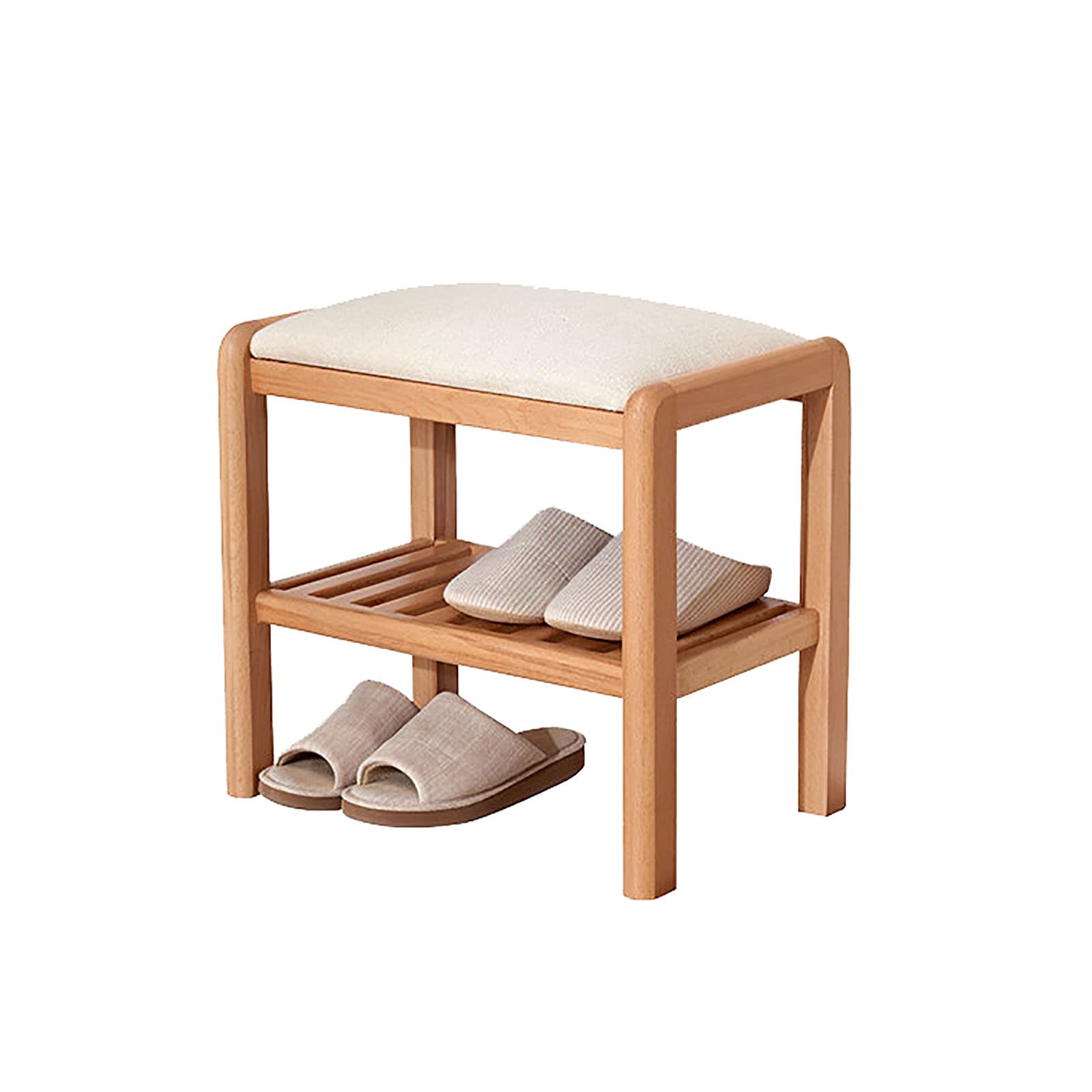 GGUO Entryway Shoe Rack Bench with Removable Cushion Cover - 3-Tier Shoe Storage Organizer for Hallway, Living Room & Bedroom - Sturdy Wooden Shoe Bench with Storage Shelf - Perfect for Small Spaces & Home Organization