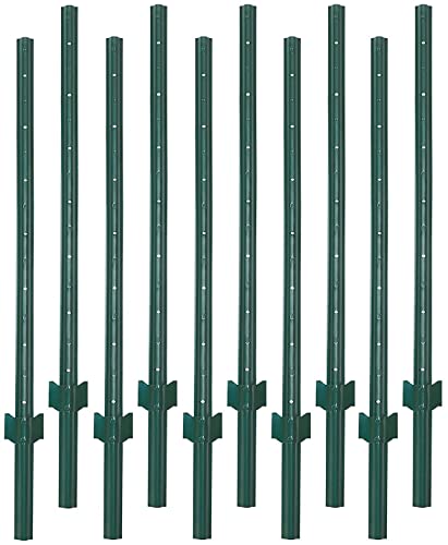 VASGOR 6 Feet Heavy Duty Metal Fence Posts - 10 Pack Galvanized Steel U Posts for Garden Fencing, Yard Security, and Farm Use - Perfect for Landscaping, Property Boundaries, and Animal Enclosures