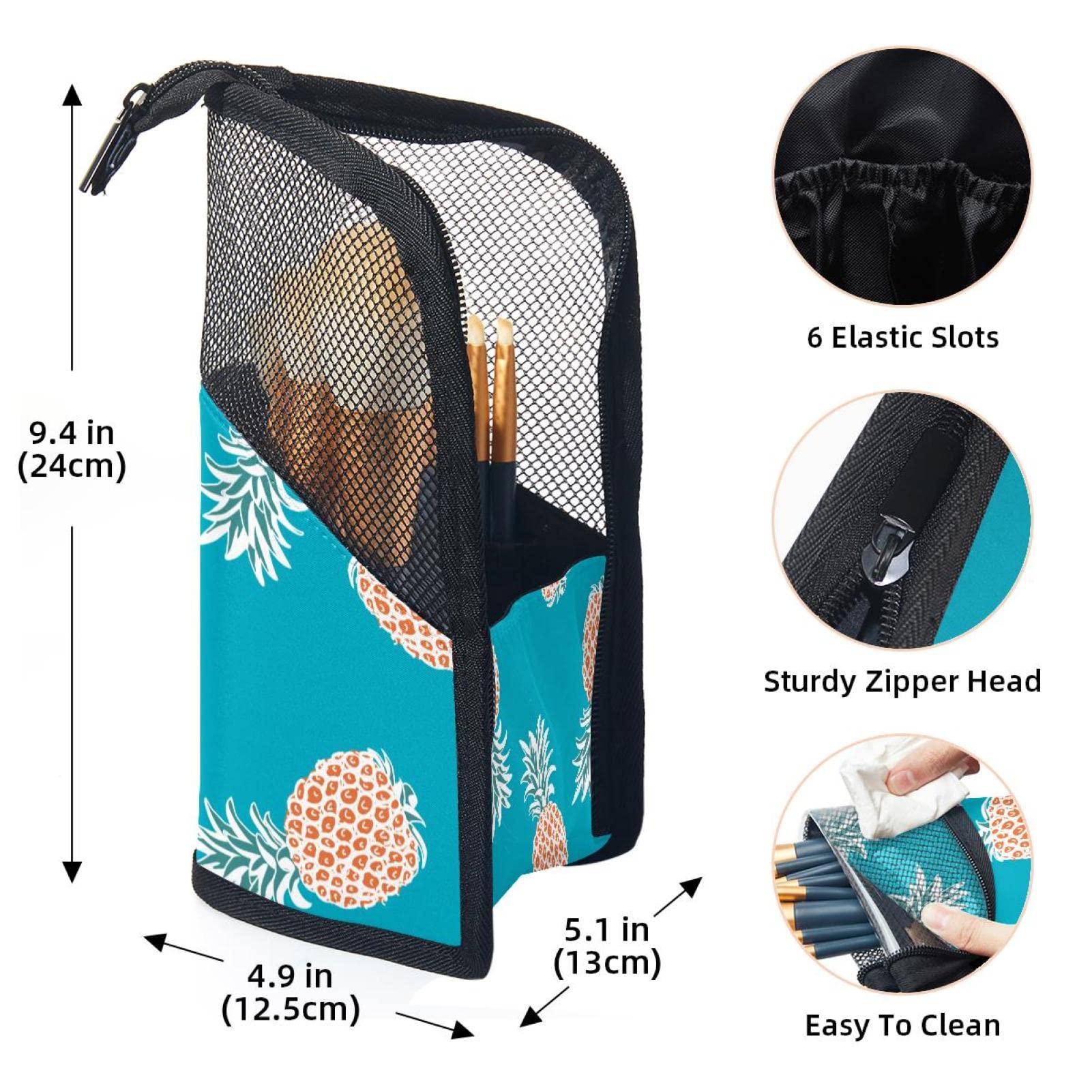 12-Piece Makeup Brush Set with Pineapple Print Organizer Bag - Portable Travel Cosmetic Brush Holder Case for Professional & Home Makeup Application