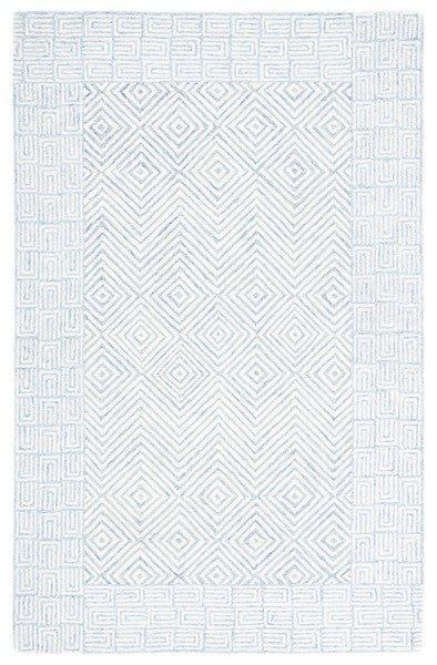 Blue & White Hand Tufted Geometric Wool Area Rug - Soft & Durable Living Room Carpet for Modern Home Decor