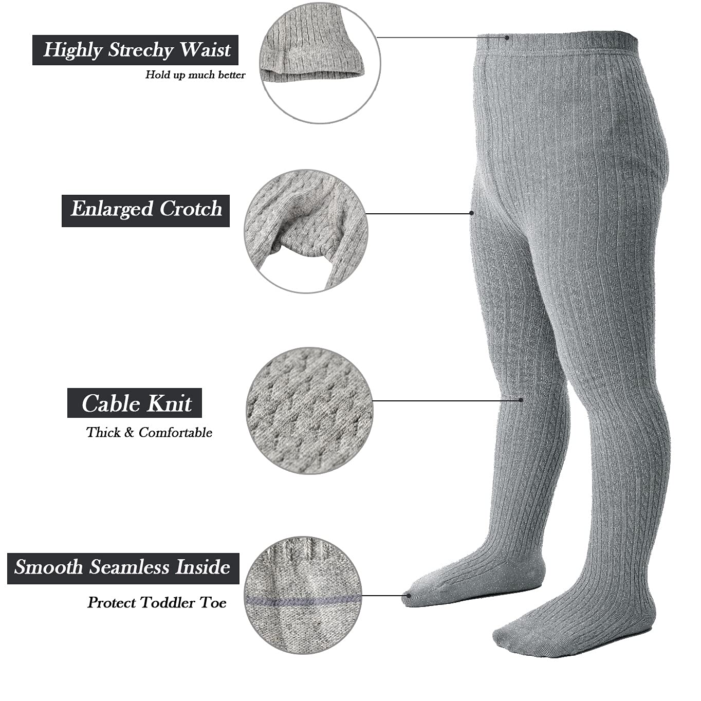 Jormatt Girls Seamless Thick Cotton Cable Knit Tights & Leggings for Toddlers (Ages 2-10) - Warm Winter Stockings for School, Playtime & Outdoor Activities