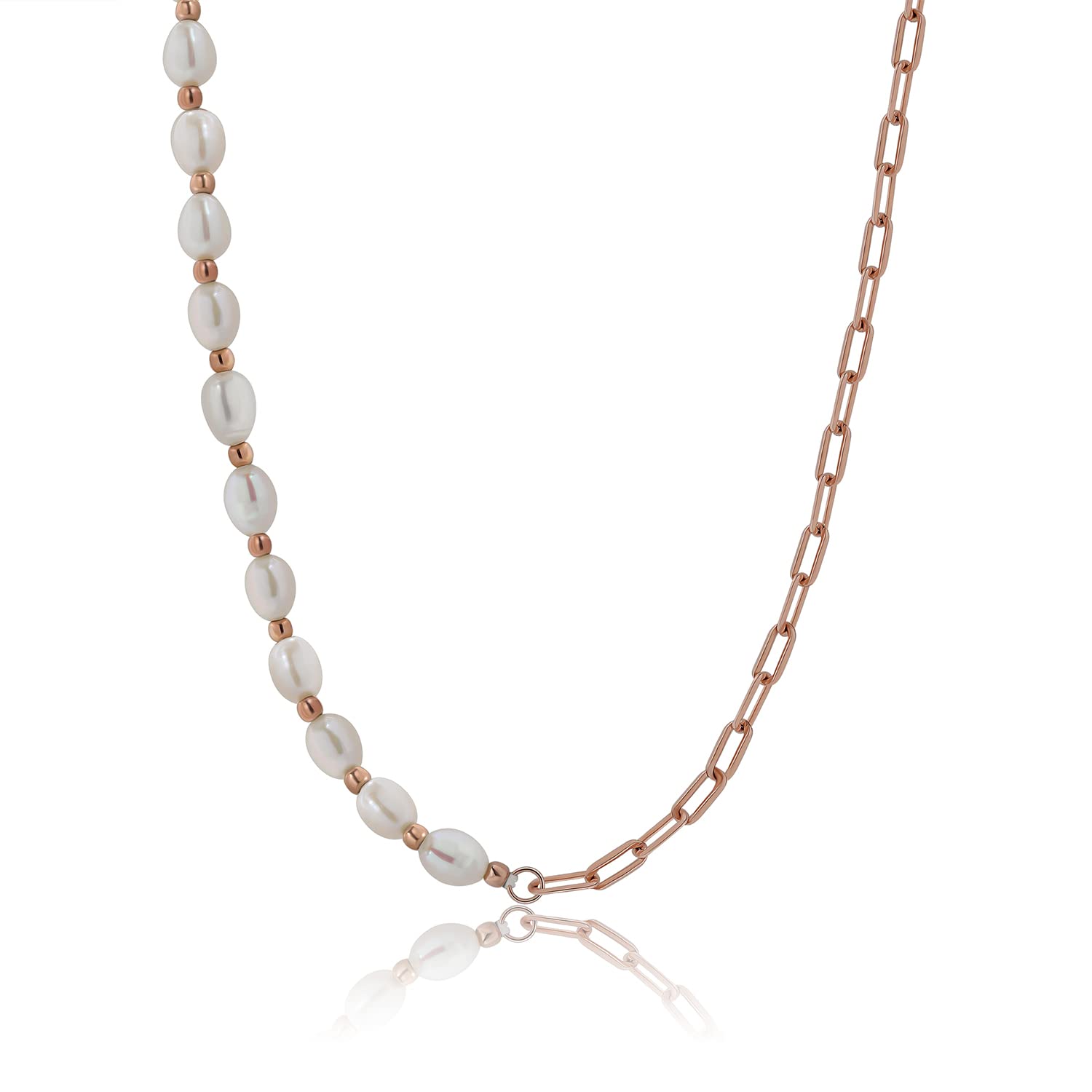 925 Sterling Silver Paperclip Chain Necklace for Women - Dainty Rose Gold Layering Necklace with Freshwater Pearl, Minimalist Jewelry Gift for Her | Perfect for Stacking, Everyday Wear & Special Occasions