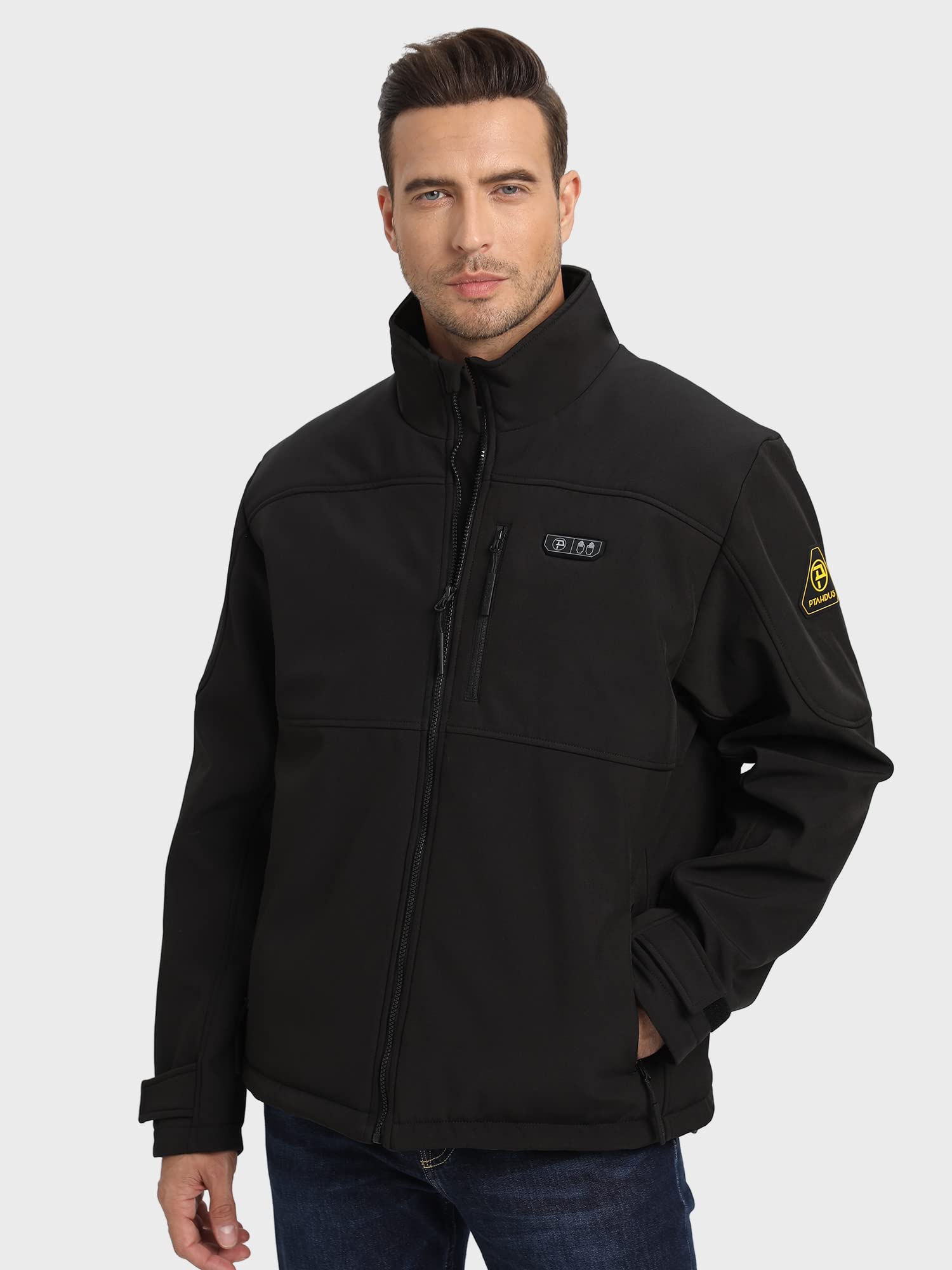 PTAHDUS Men's Heated Jacket with Rechargeable 7.4V Battery Pack - Winter Warm Coat with Hand Warmer Pockets for Outdoor Activities, Hunting & Camping