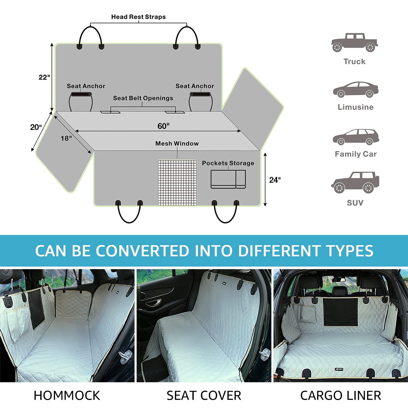 Lassie Waterproof Truck Dog Car Seat Cover - Back Seat Pet Hammock for F150, F250, Ram 1500/2500, Silverado, Sierra & Tundra | Durable Vehicle Protection for Travel & Outdoor Adventures