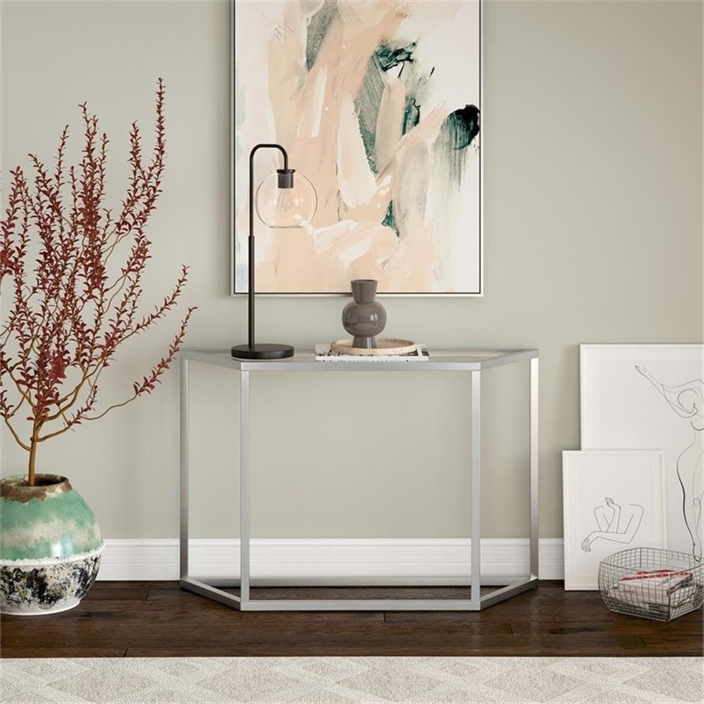 Levi 44'' Wide Silver Trapezoid Console Table - Modern Entryway, Living Room, or Hallway Decor for Stylish Home Interiors