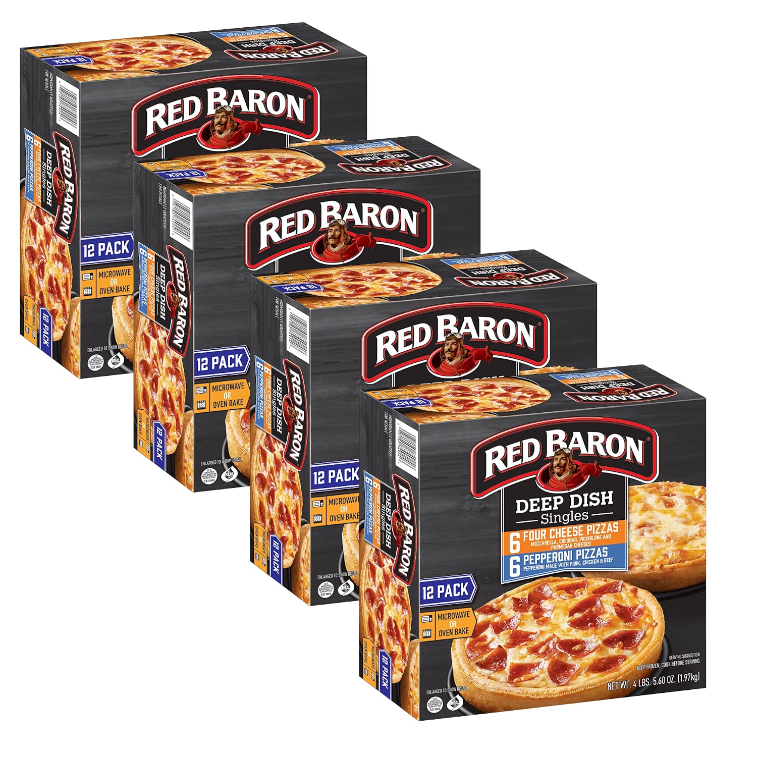 Red Baron Deep Dish Pizza Singles Variety Pack (4 Pack) - Frozen Gourmet Pizza for Quick Meals, Parties & Family Dinners