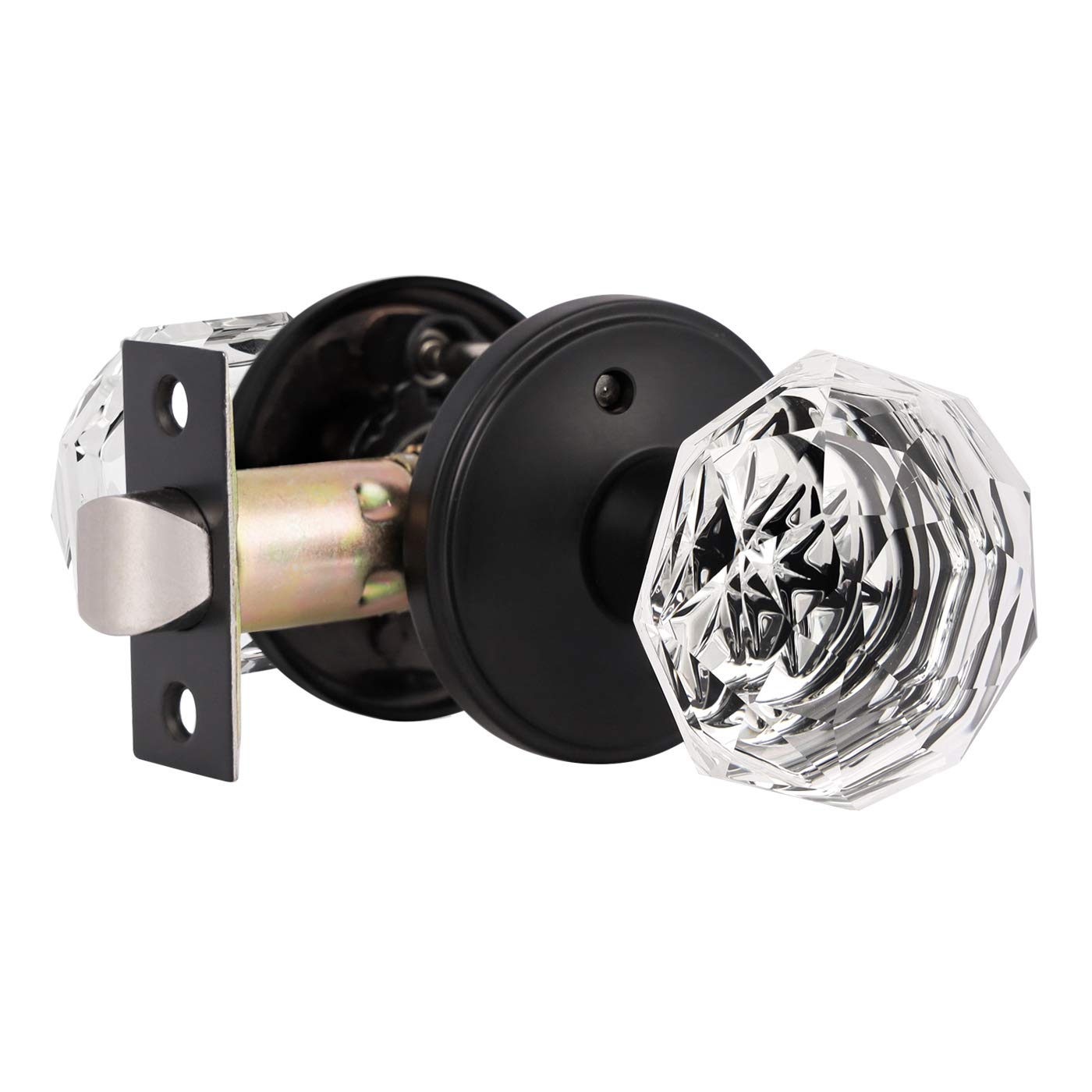 Gobrico Crystal Glass Door Knob - Matte Black with Clear Diamond Octagonal Design - 1 Pack for Bedroom, Bathroom & Interior Doors | Classic Rosette Style | Perfect for Home Renovation & Vintage Decor