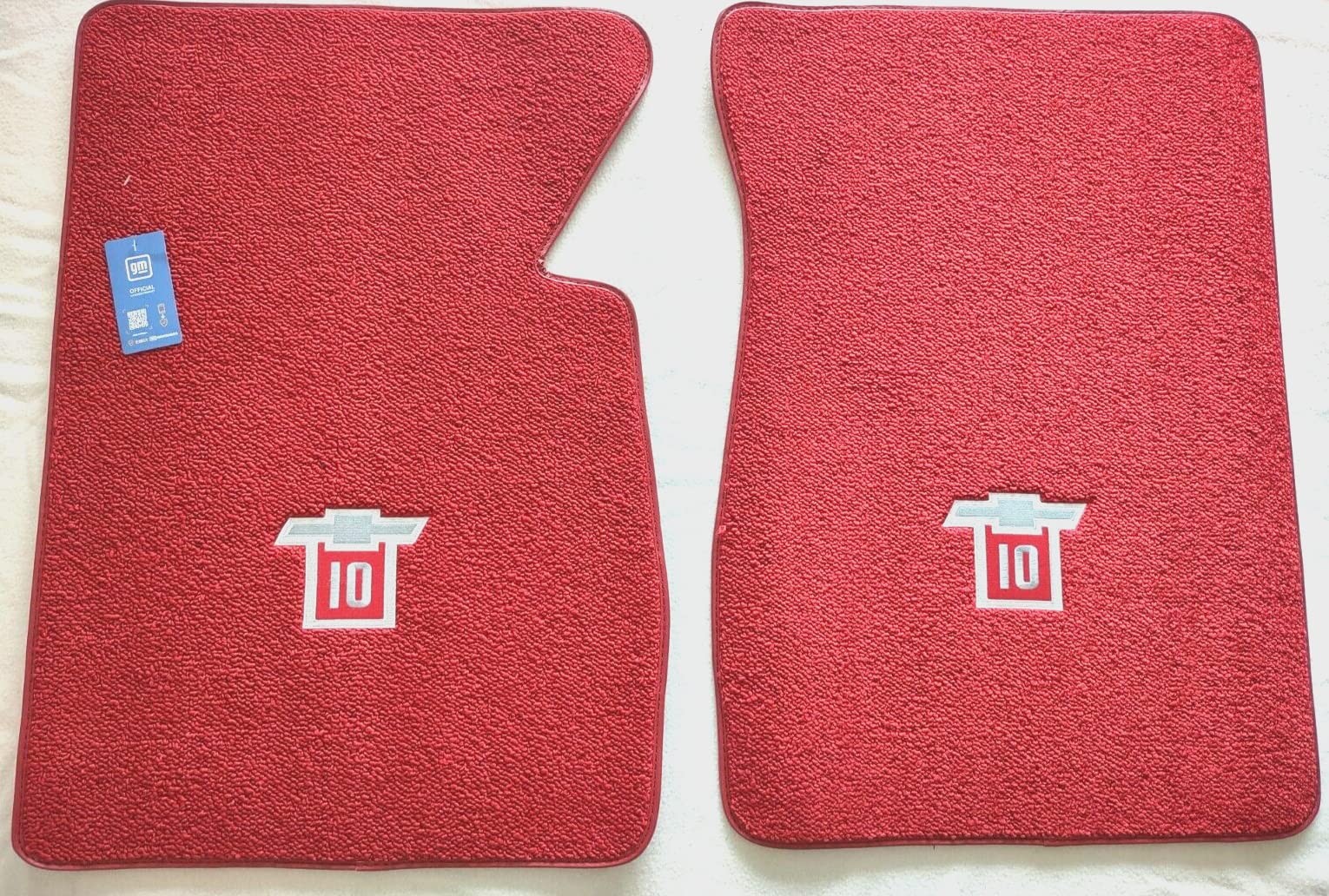 Chevy C10 Floor Mats 2-Piece Front Set - Red Loop Carpet with Logo | Compatible with 1960-1970 Chevy C10 Pickup Truck | Durable, Custom Fit for Enhanced Interior Protection & Style