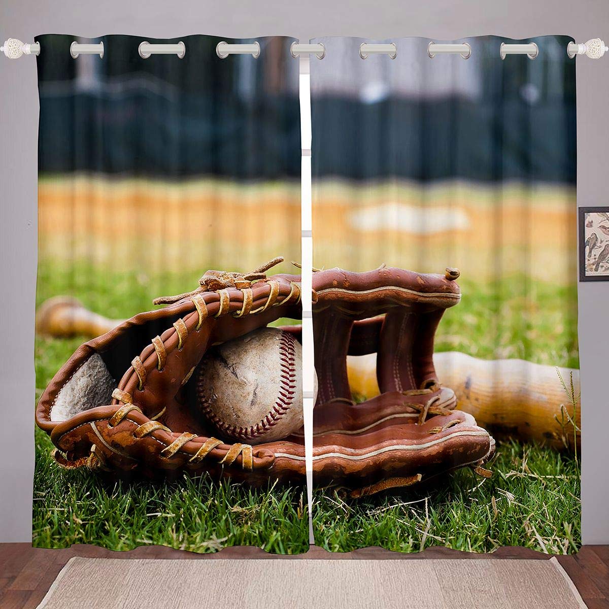 Feelyou 3D Baseball Window Curtains for Kids - Sports Theme Blackout Drapes with Ball Pattern, 52 x 84 Inch (2 Panels) - Perfect for Boys & Girls Bedrooms, Game Rooms, and Baseball Fan Decor