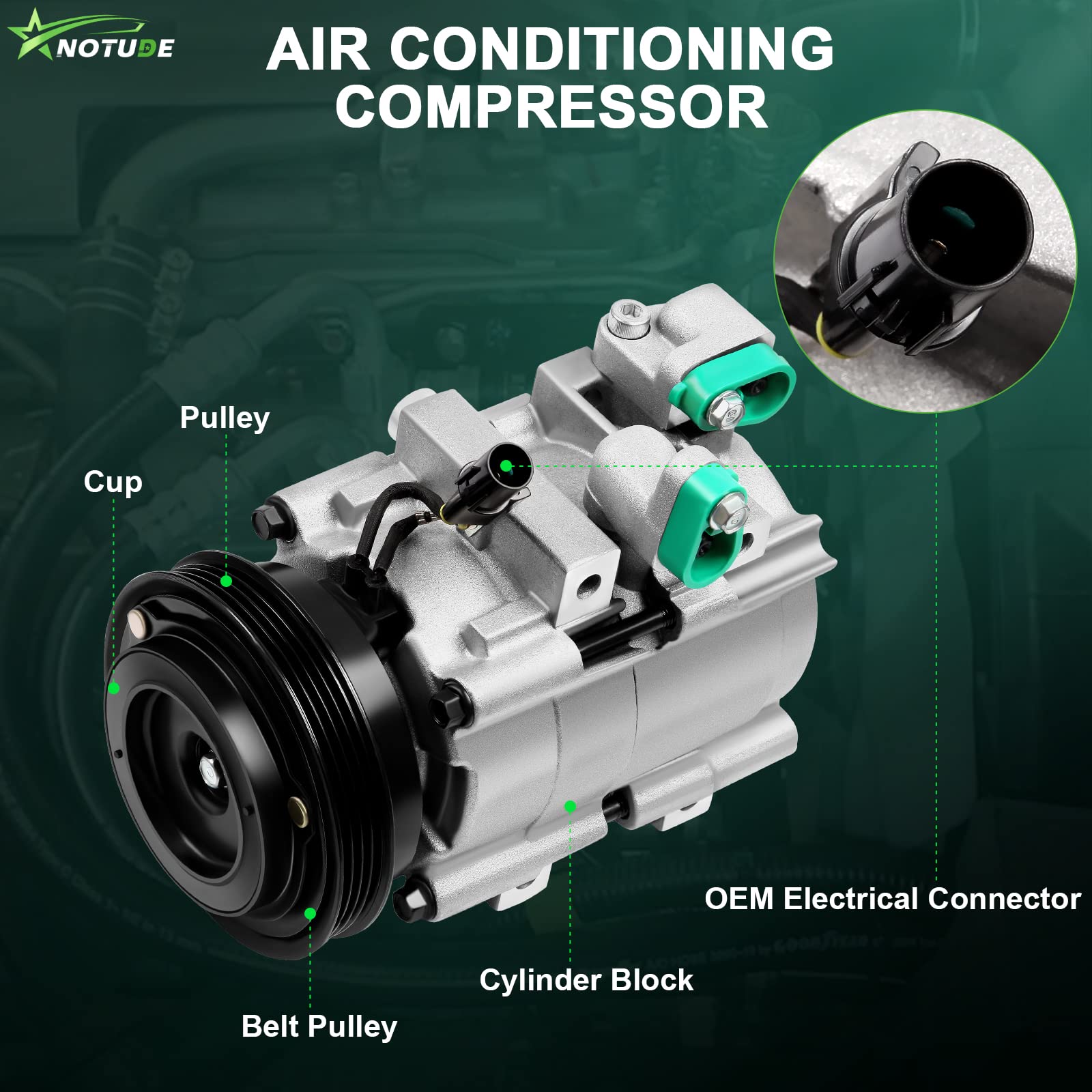 2003-2006 Kia Sorento 3.5L AC Compressor with Clutch - 10822C/CNS58190 Replacement Part - 4 Groove Pulley for Smooth Air Conditioning Performance - Perfect for Summer Cooling & Road Trips