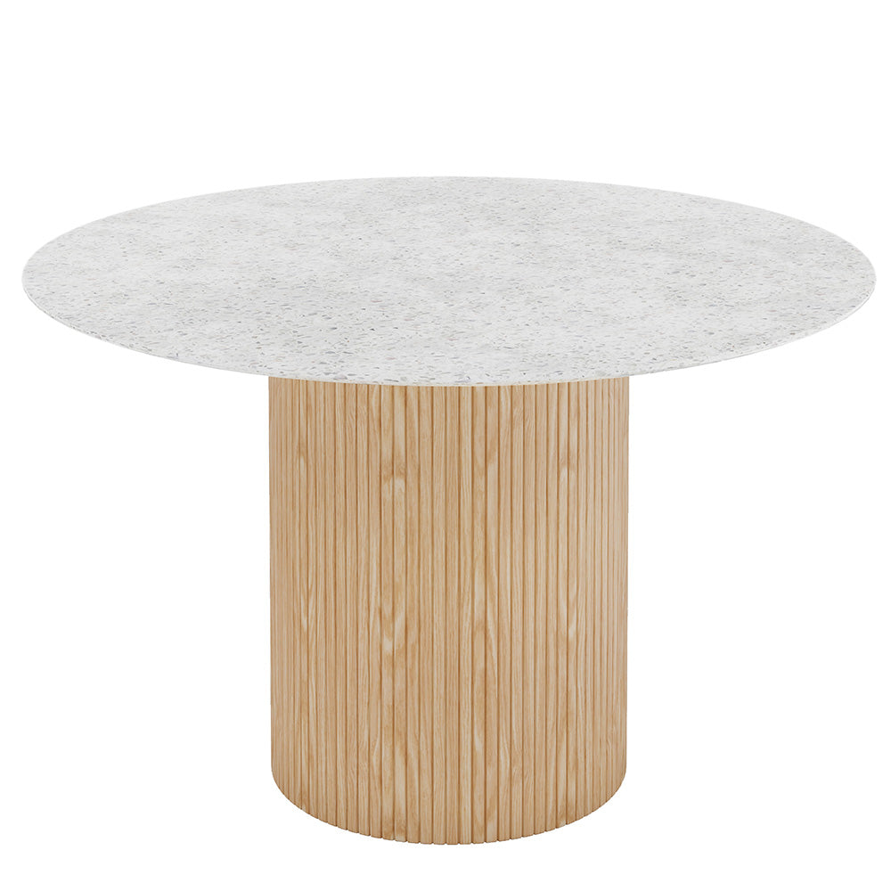 BLANCHE 47-Inch Round Dining Table - Modern Terrazzo Stone Top - Perfect for Small Spaces, Kitchens, and Dining Rooms