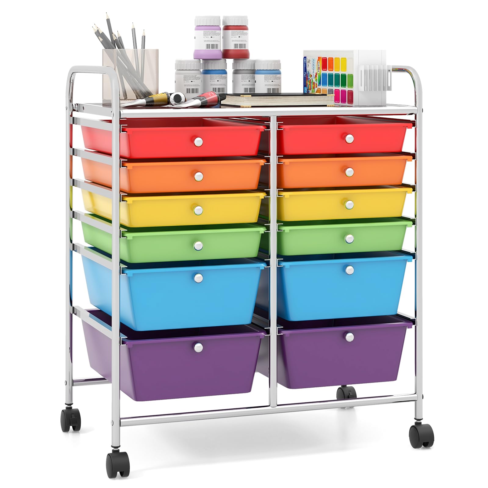 Giantex 12-Drawer Rolling Storage Cart - Mobile Organizer for Tools, Scrapbook Paper, Office & School Supplies | Perfect for Craft Rooms, Workshops & Classroom Organization