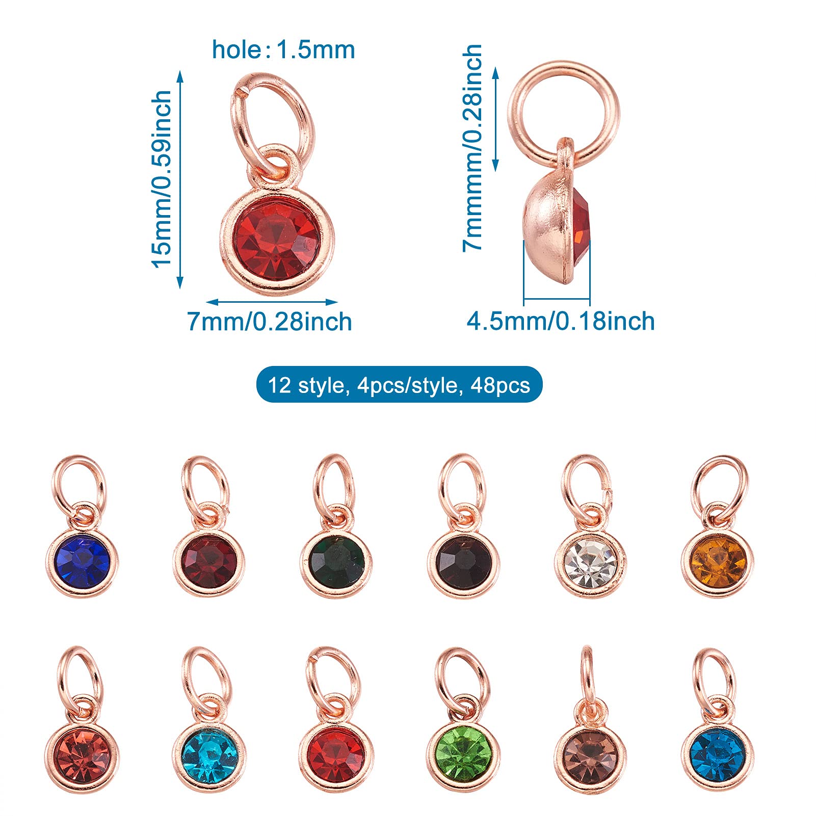 Craftdady Crystal Birthstone Charms - Tiny Round Rhinestone Dangle Pendants for Jewelry Making (Necklace, Bracelet, Earrings) - Perfect for DIY Crafts, Gift Giving & Special Occasions
